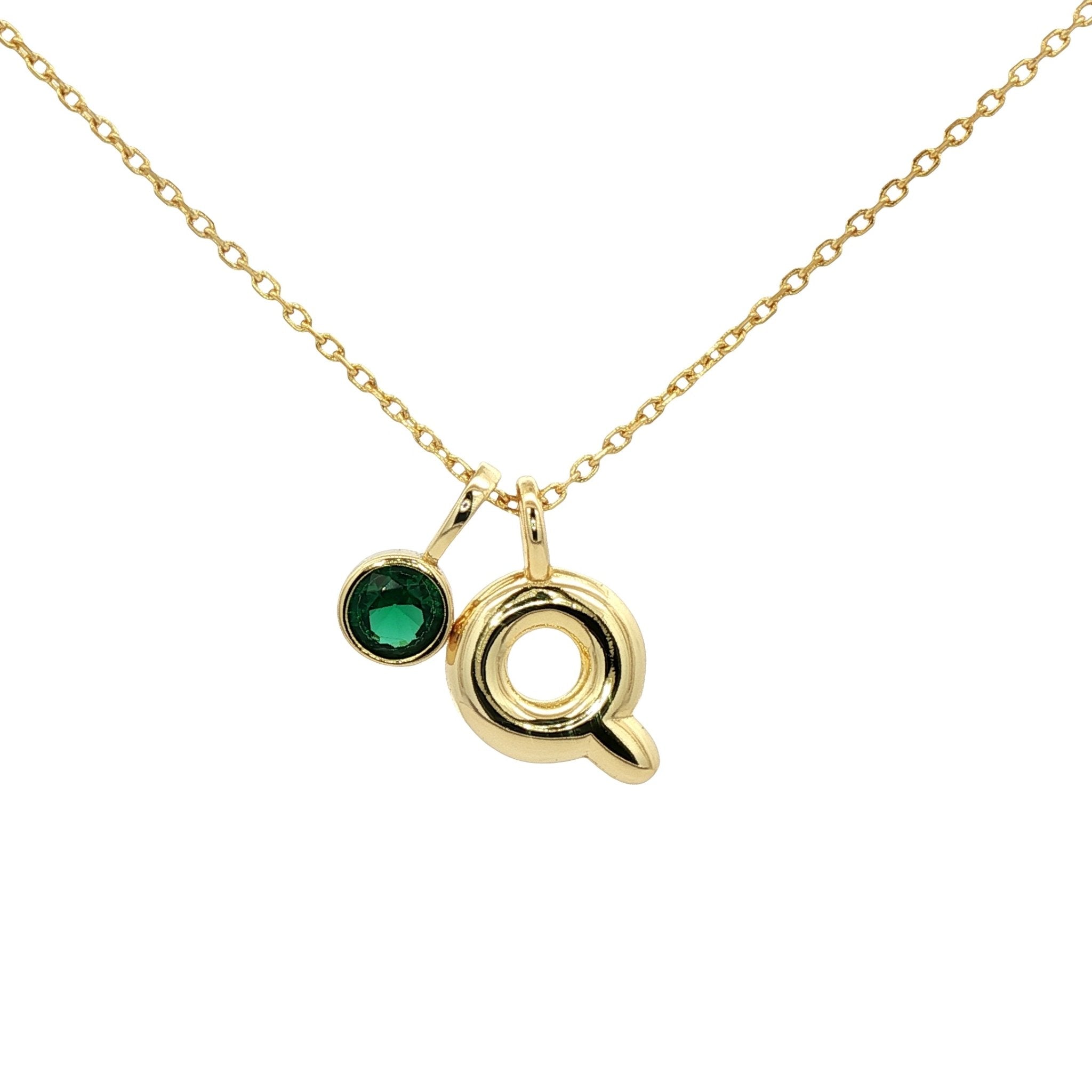 925YG INICIAL Q GREEN CZ PENDANT NECKLACE - C'SANTOS