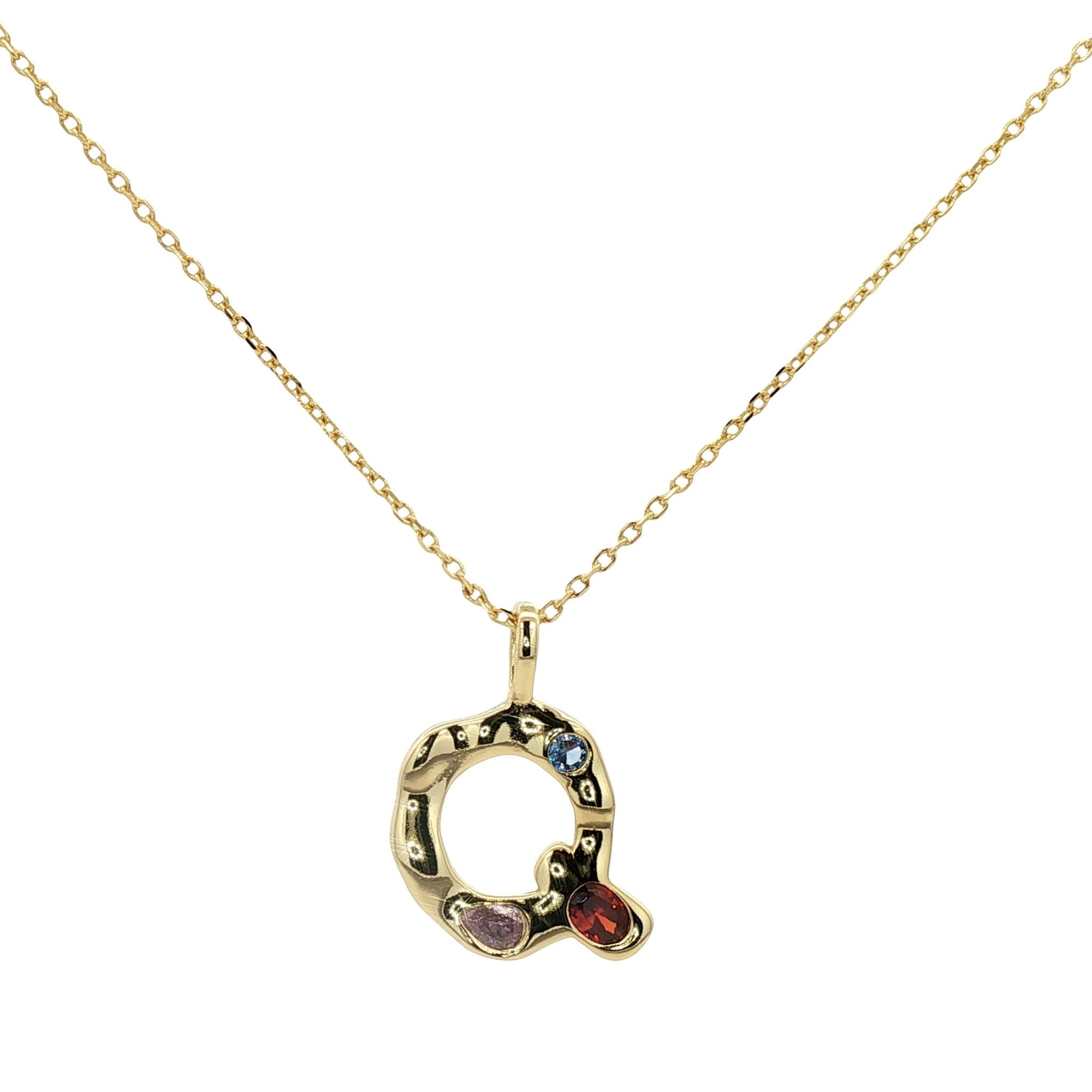 925YG INICIAL Q MULTICOLOR CZ NECKLACE - C'SANTOS