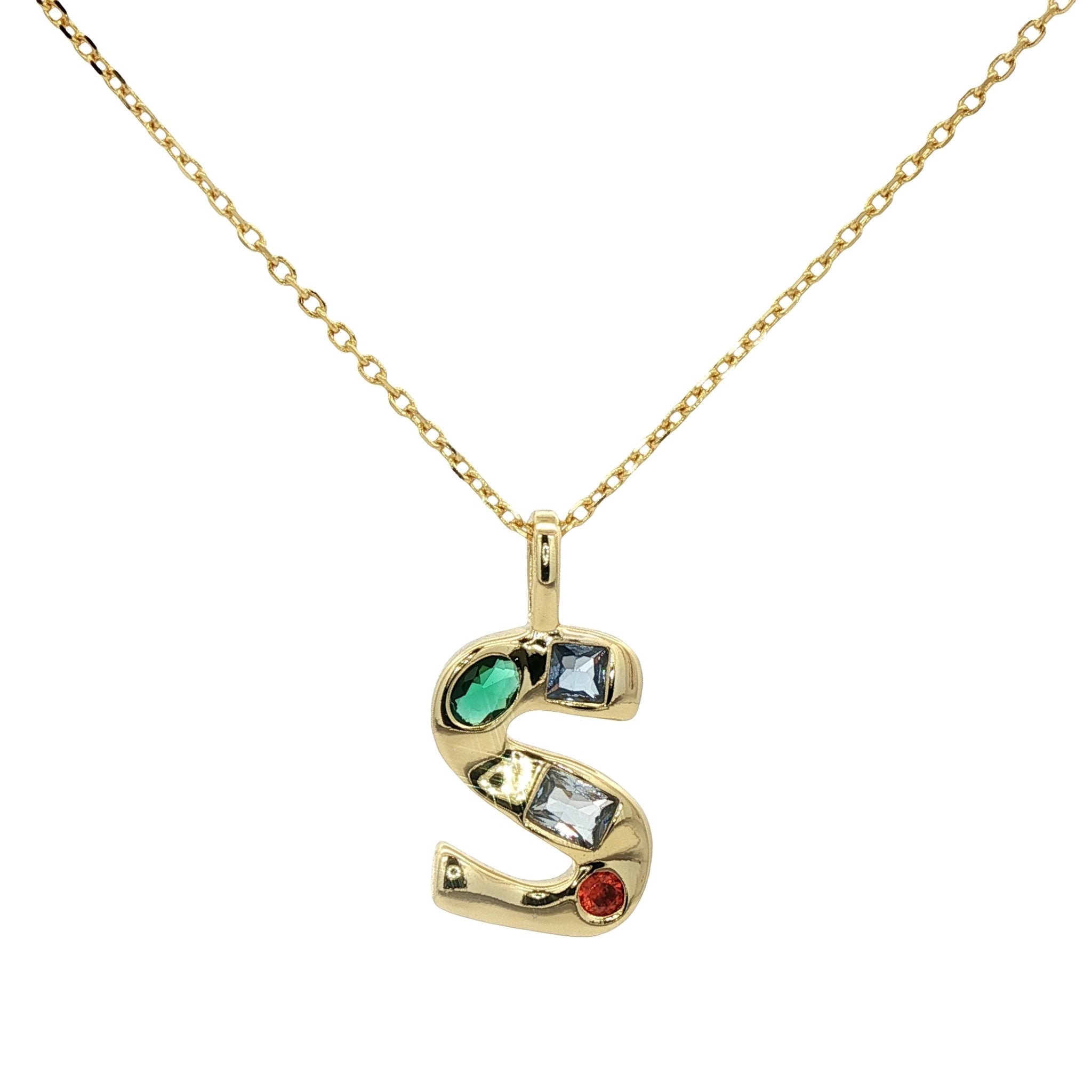 925YG INICIAL S MULTICOLOR CZ NECKLACE - C'SANTOS