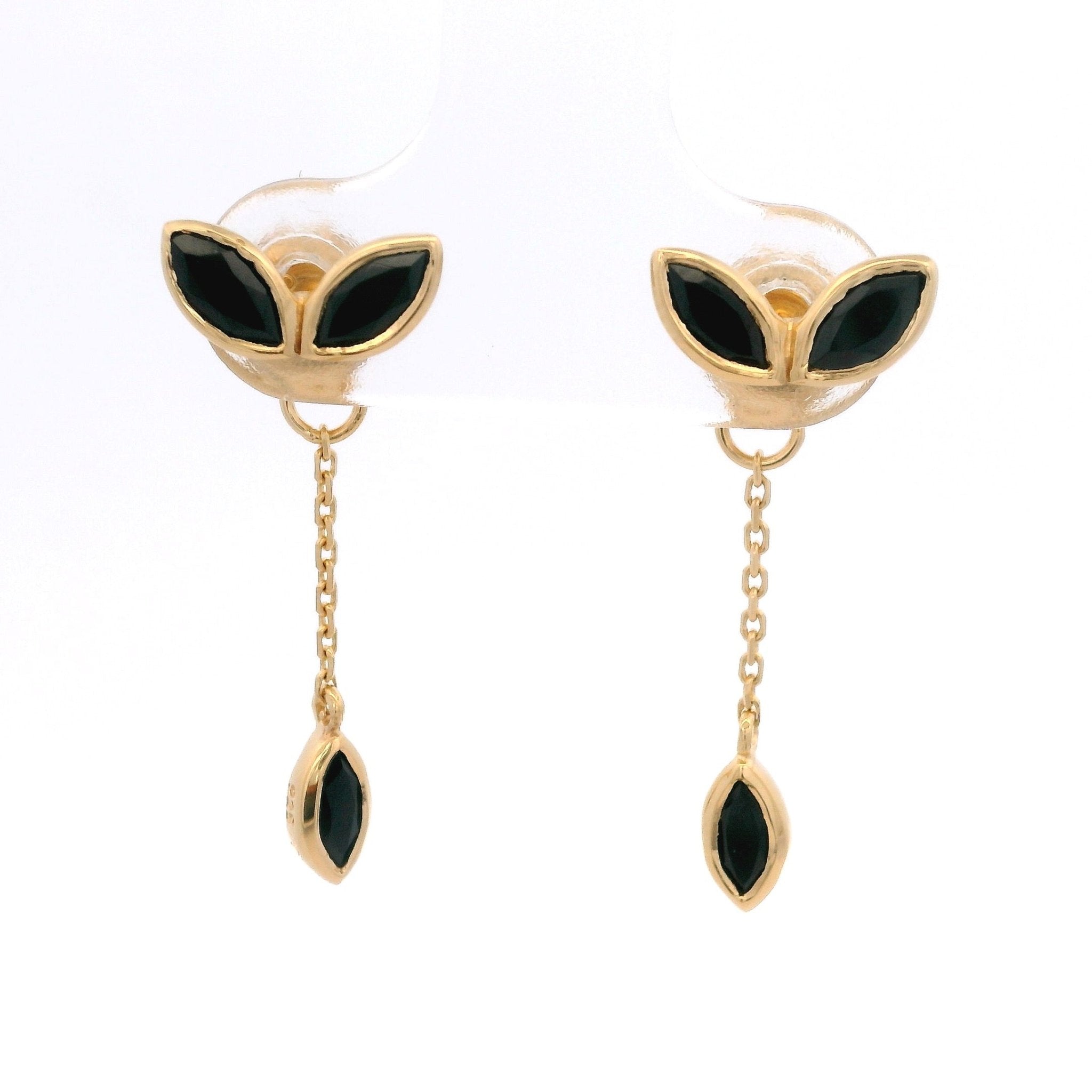 925YG MARQUESITE SPINEL BLACK CHAIN EARRINGS - C'SANTOS