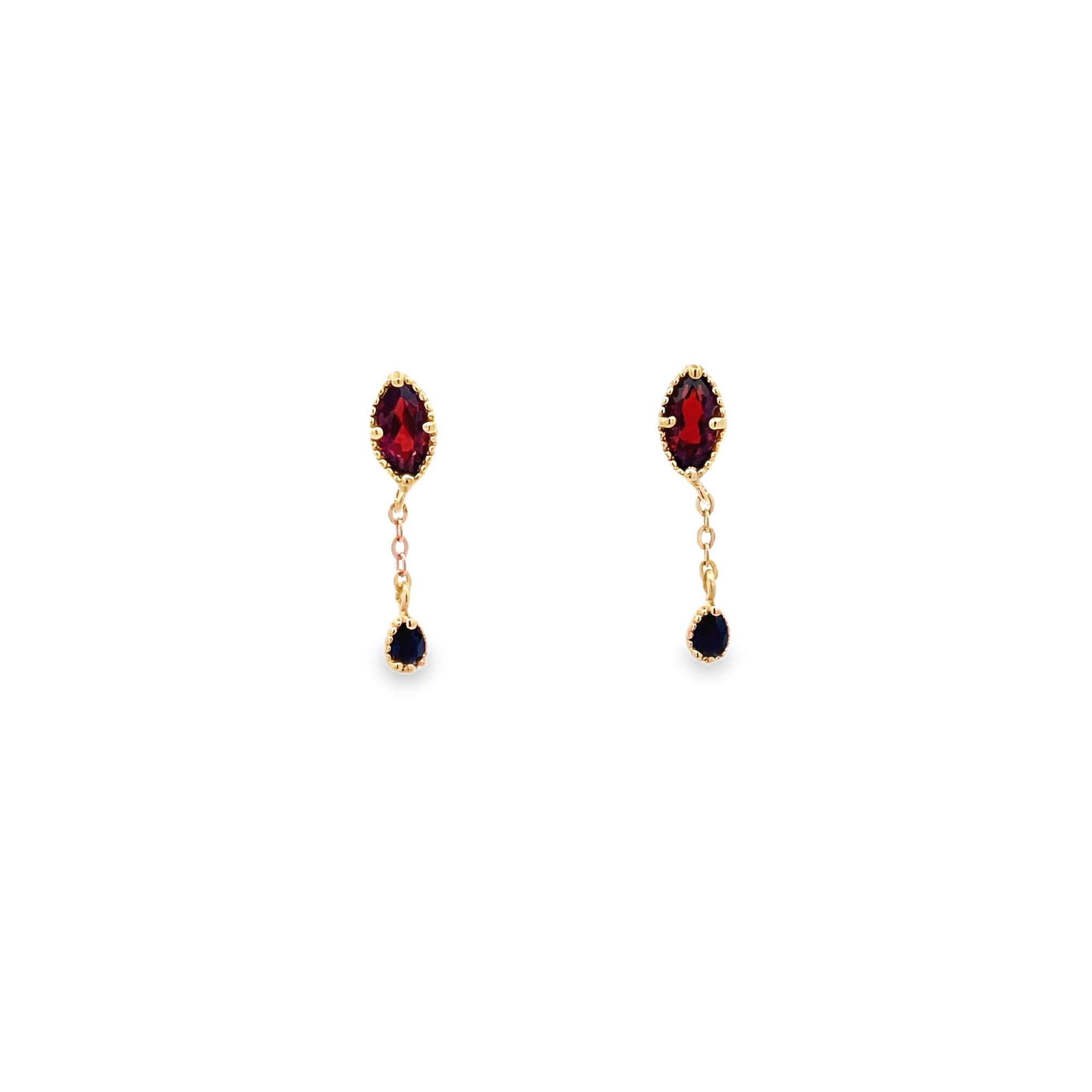 925YG MARQUISE CUT GARNET CHAIN PEAR SPINEL BLACK EARRING - C'SANTOS