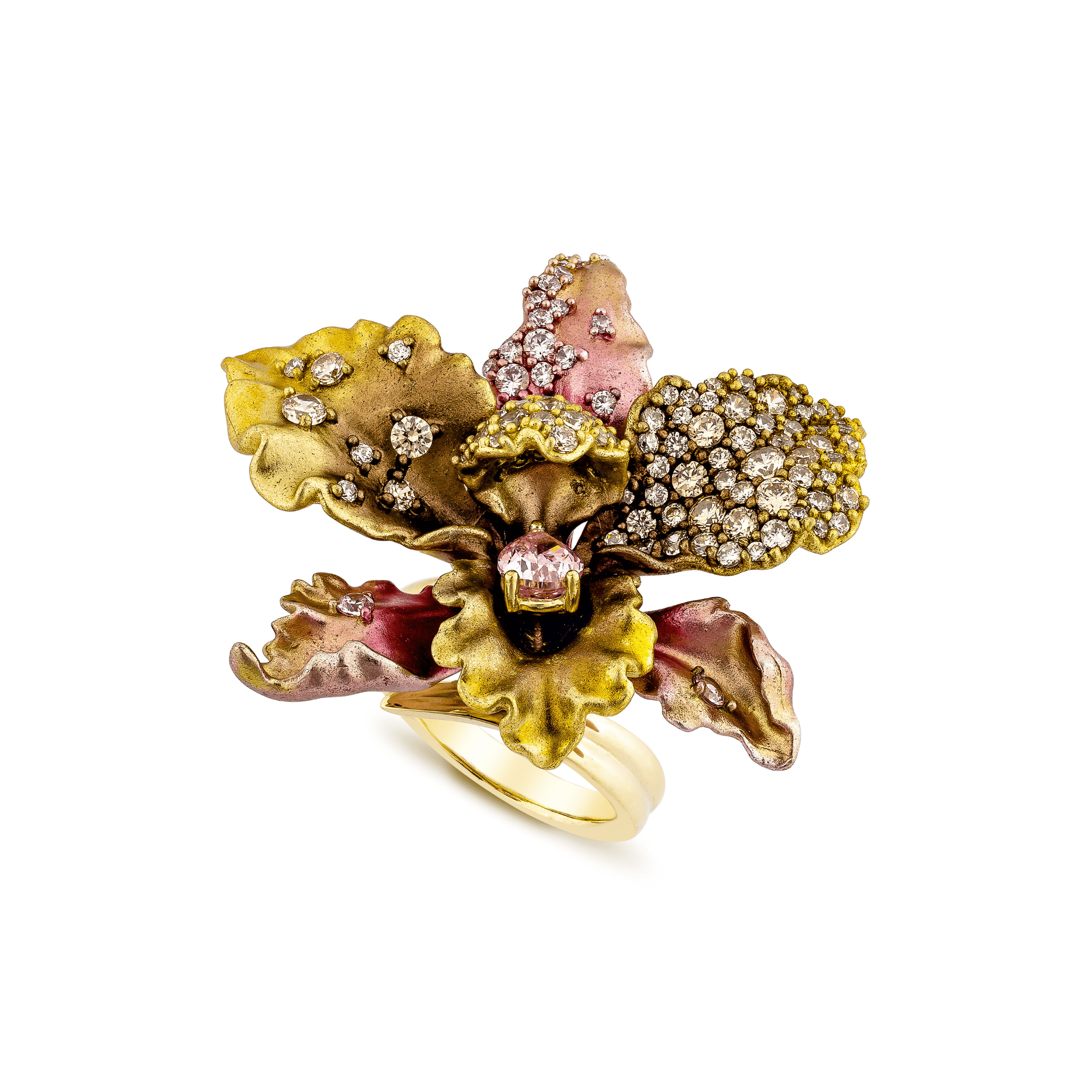 925YG MAY FLOWER ALUMINIUM PINK GOLD STONE PINK CHAMPANGE CZ RING T6 - C'SANTOS