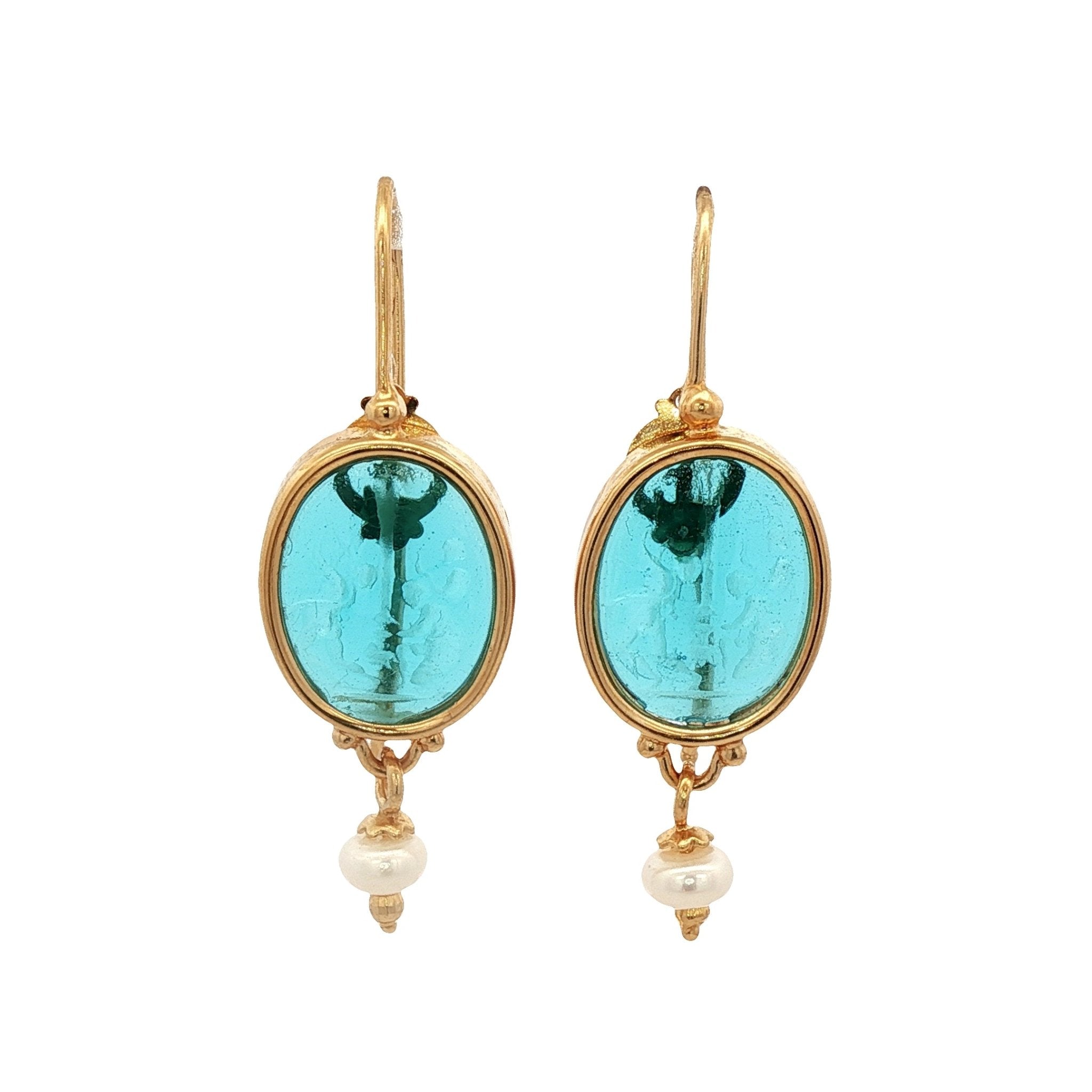 925YG MAYPOLES SKY BLUE AND PEARL EARRINGS - C'SANTOS
