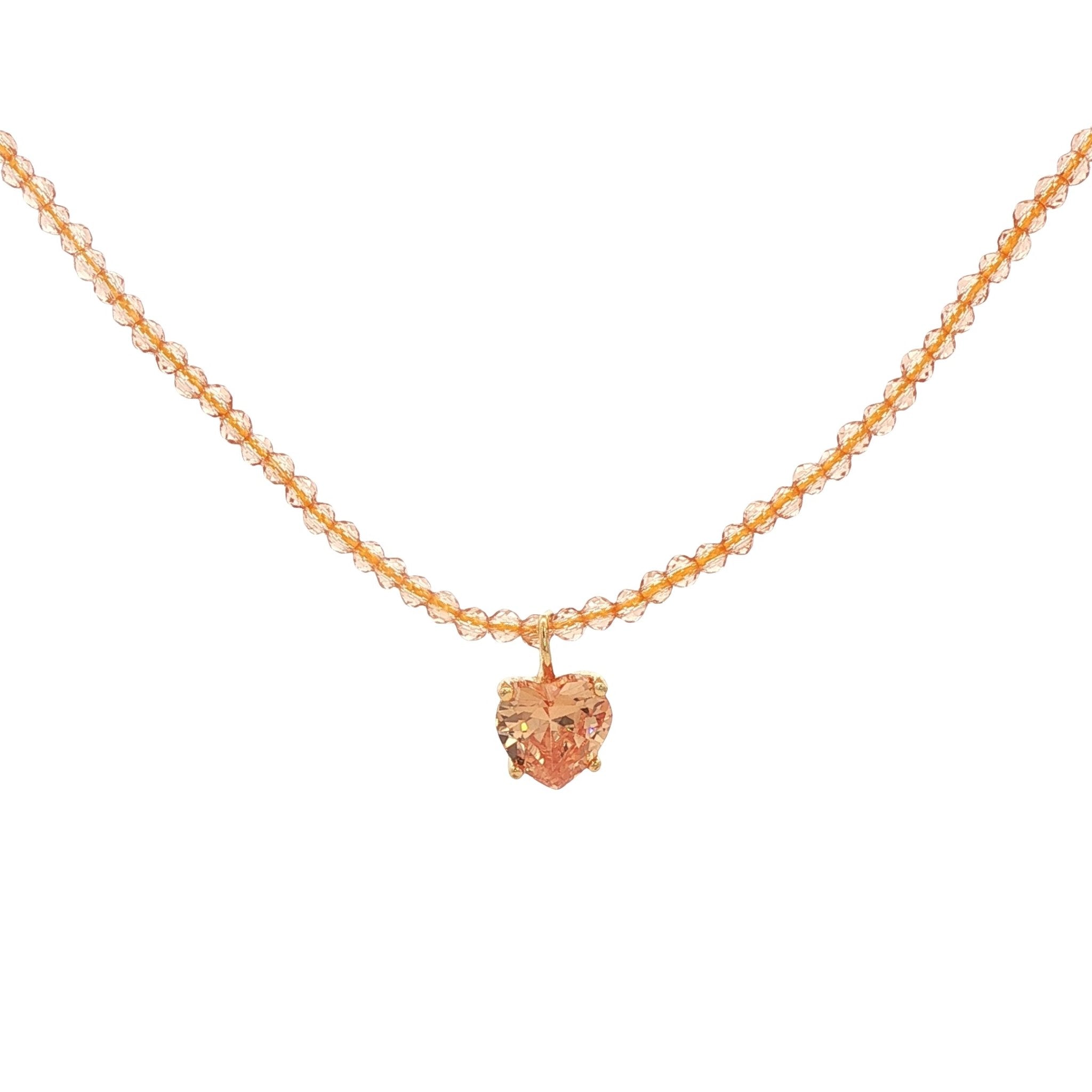 925YG MEDIUM HEART CHAMPAGE CZ NECKLACE - C'SANTOS