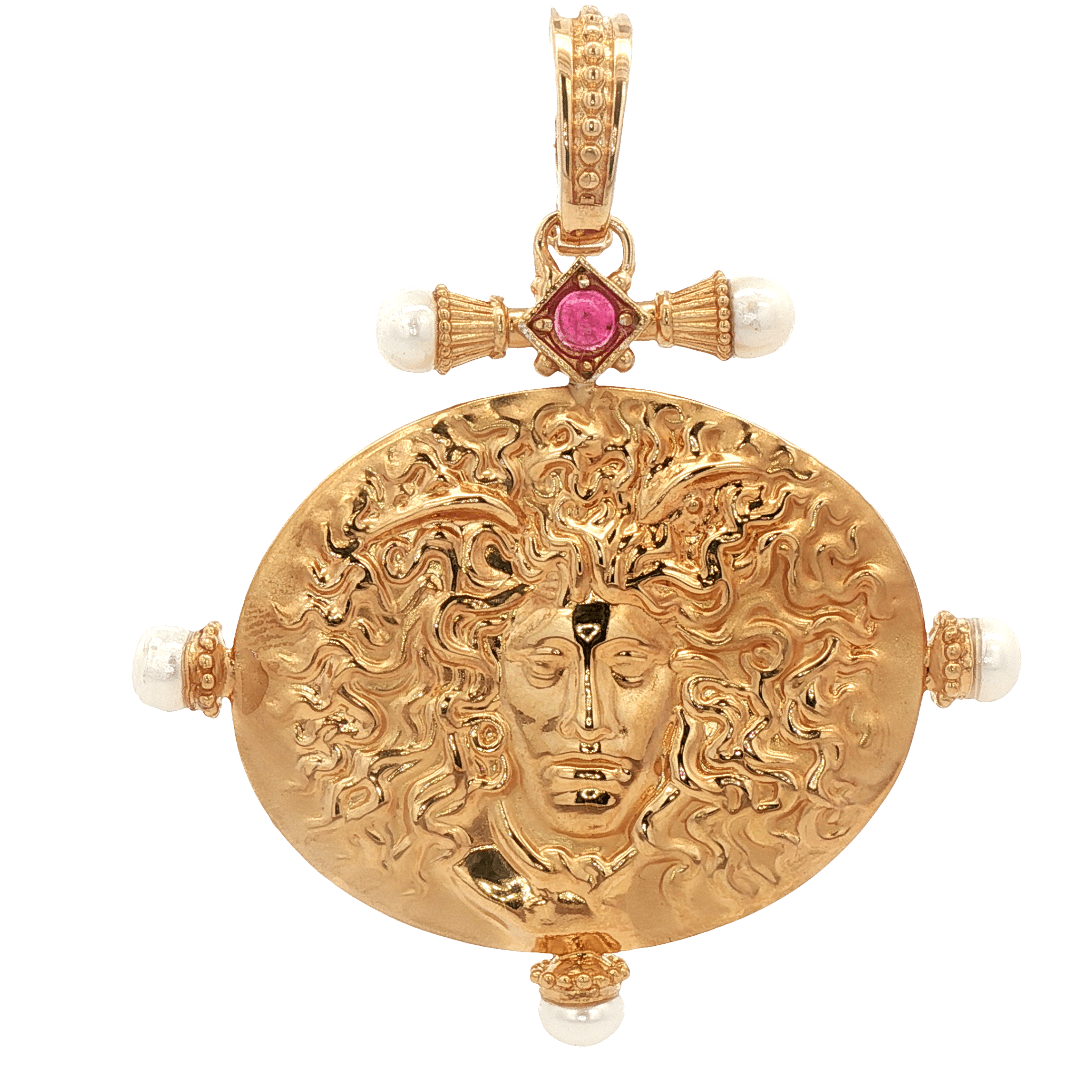 925YG MEDUSA AND PEARL RUBY PENDANT - C'SANTOS