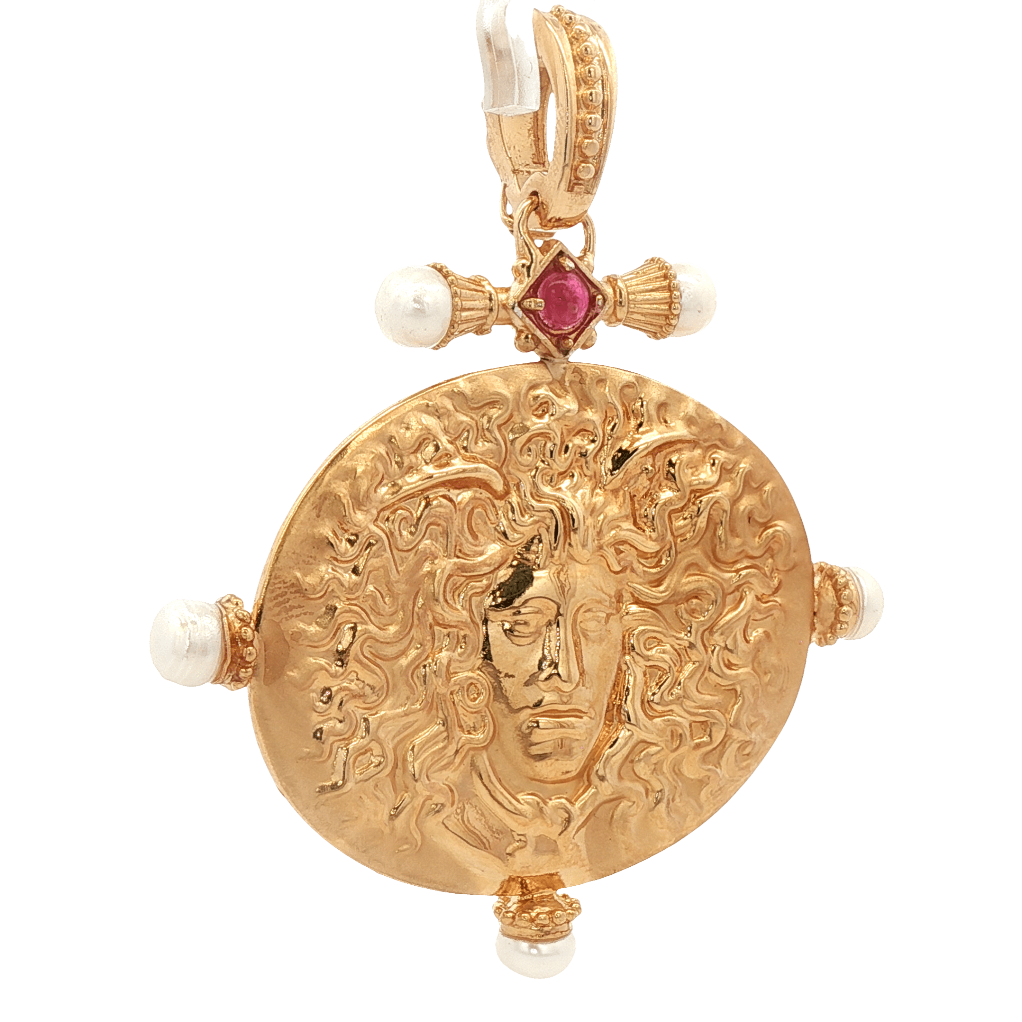 925YG MEDUSA AND PEARL RUBY PENDANT - C'SANTOS