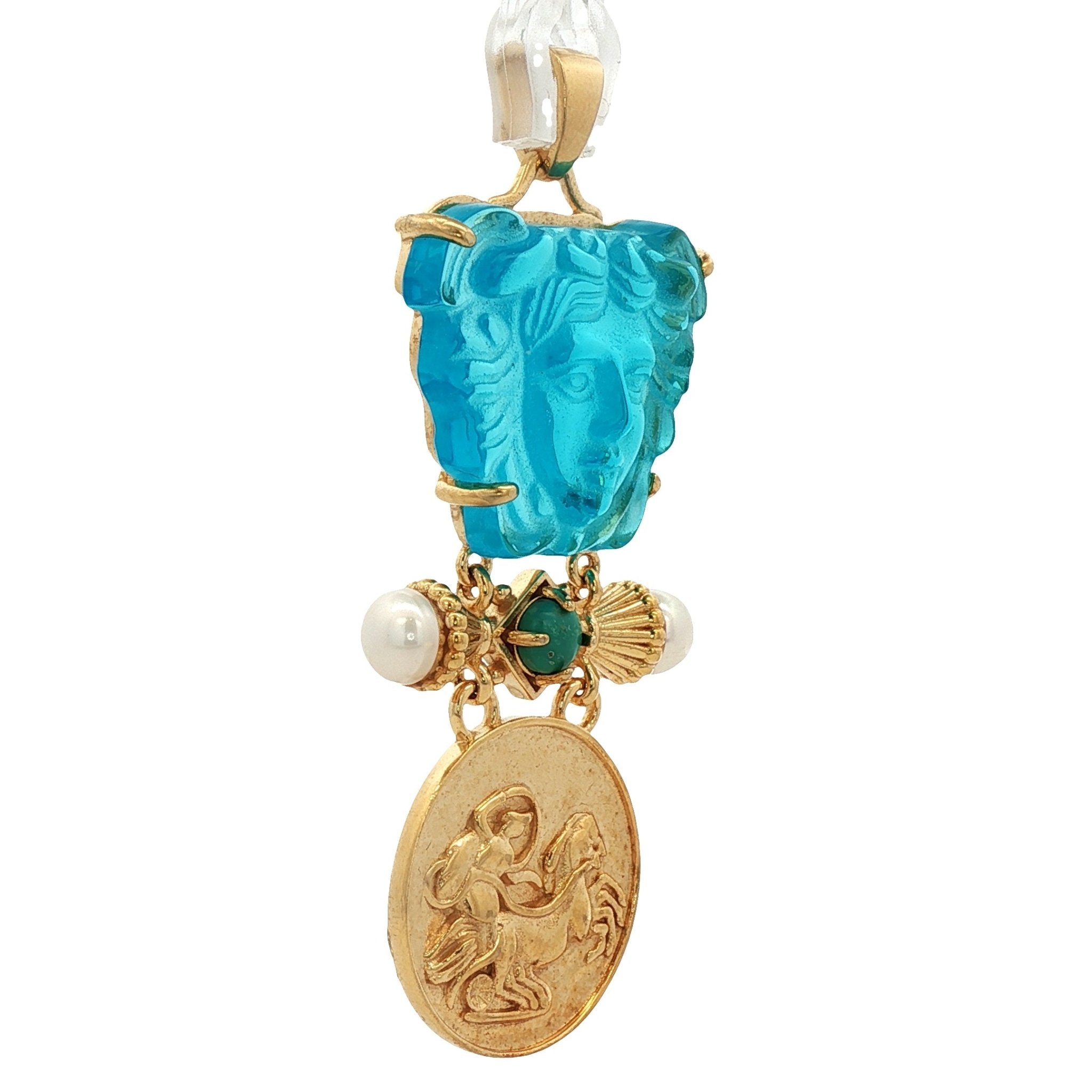 925YG MEDUSA AND PEARL TURQUOISE PENDANT - C'SANTOS