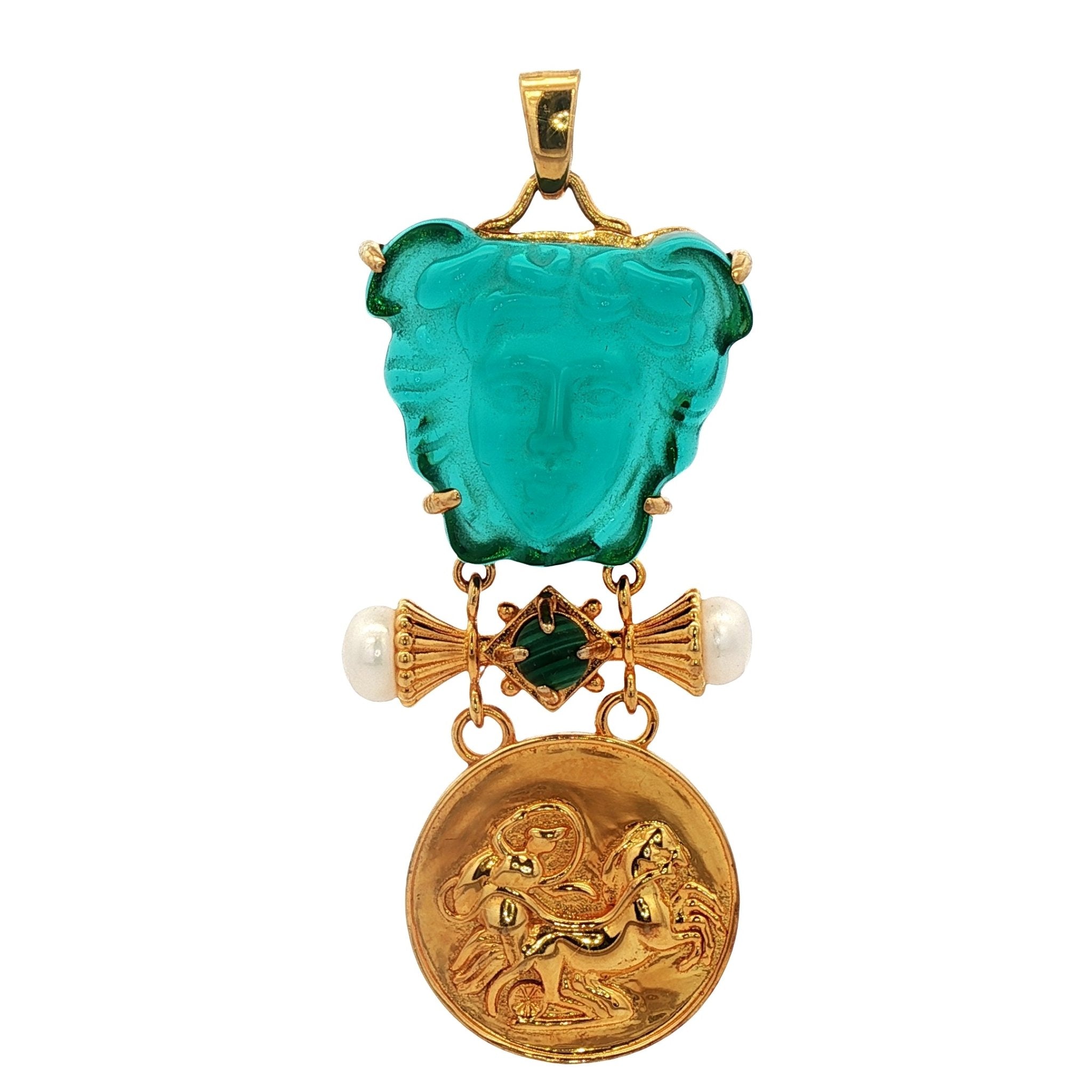 925YG MEDUSA GREEN AND PEARL MALACHITE PENDANT - C'SANTOS