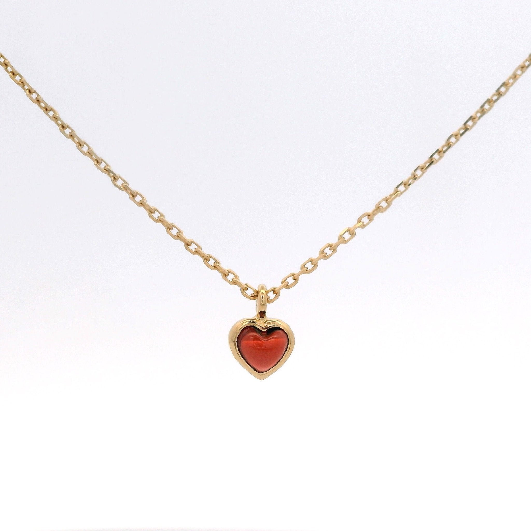 925YG MINI BEZEL HEART GARNET NECKLACE - C'SANTOS