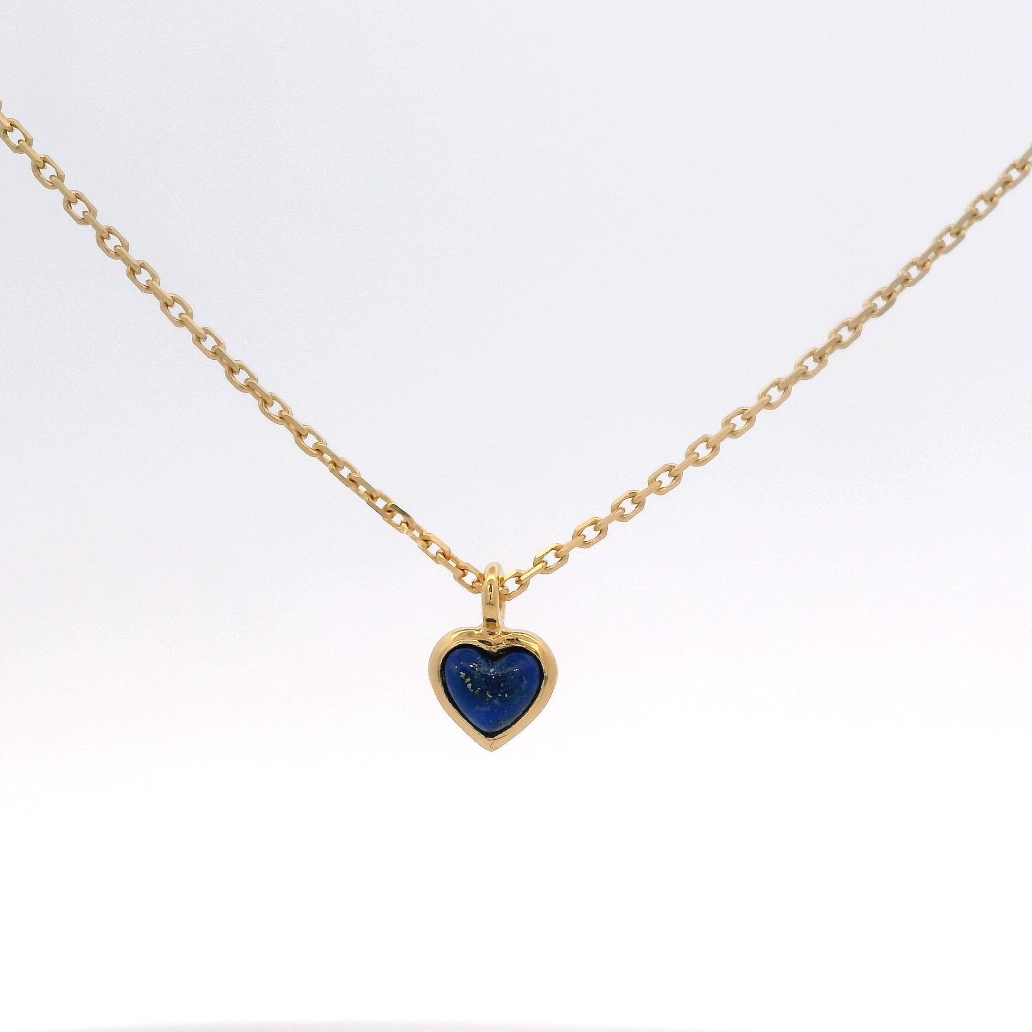 925YG MINI BEZEL HEART LAPIS LAZULI NECKLACE - C'SANTOS
