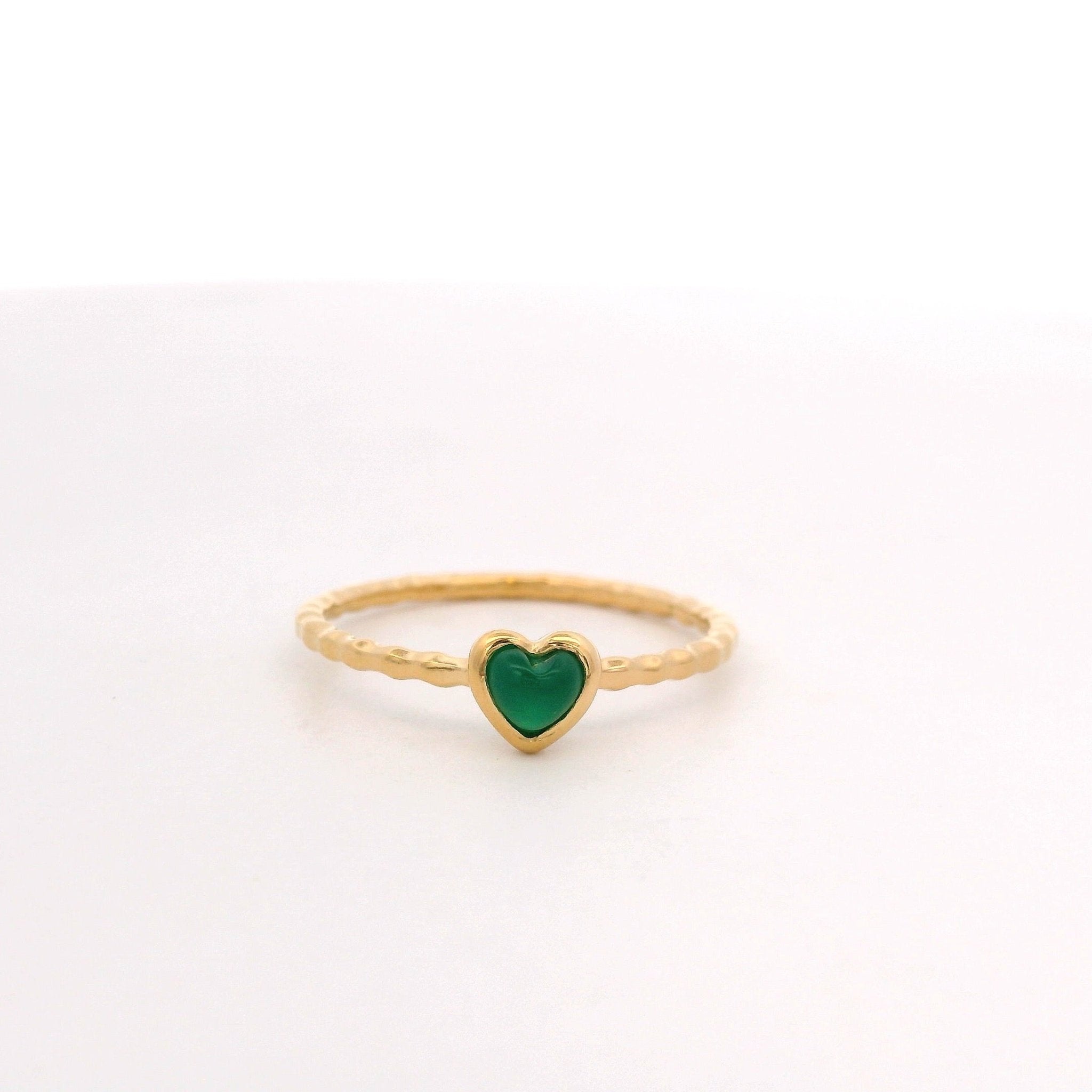 925YG MINI BEZEL HEART ONYX GREEN RING T6.5 - C'SANTOS