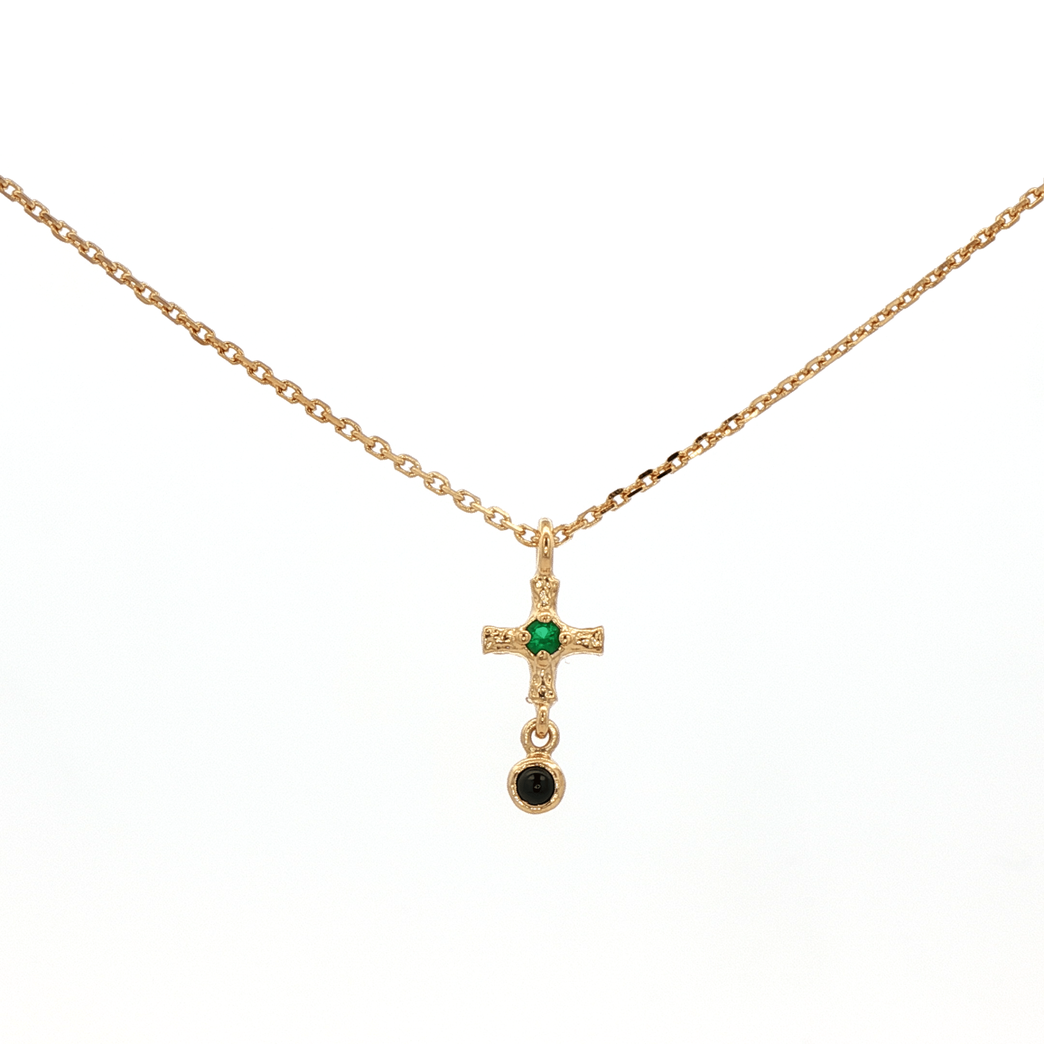 925YG MINI CROSS CENTER ONYX GREEN PENDANT SPINEL BLACK NECKLACE - C'SANTOS