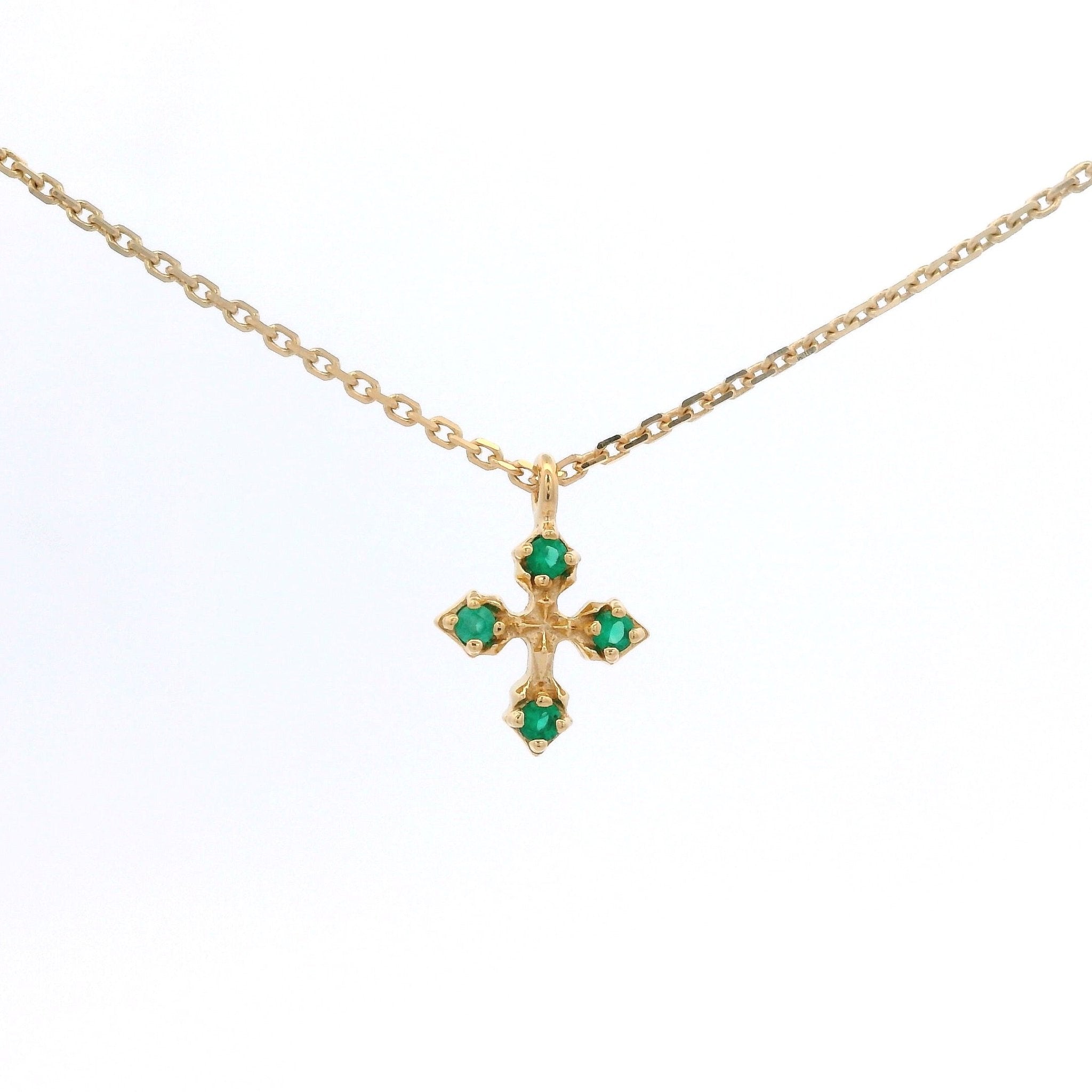 925YG MINI CROSS WITH ONYX GREEN NECKLACE - C'SANTOS
