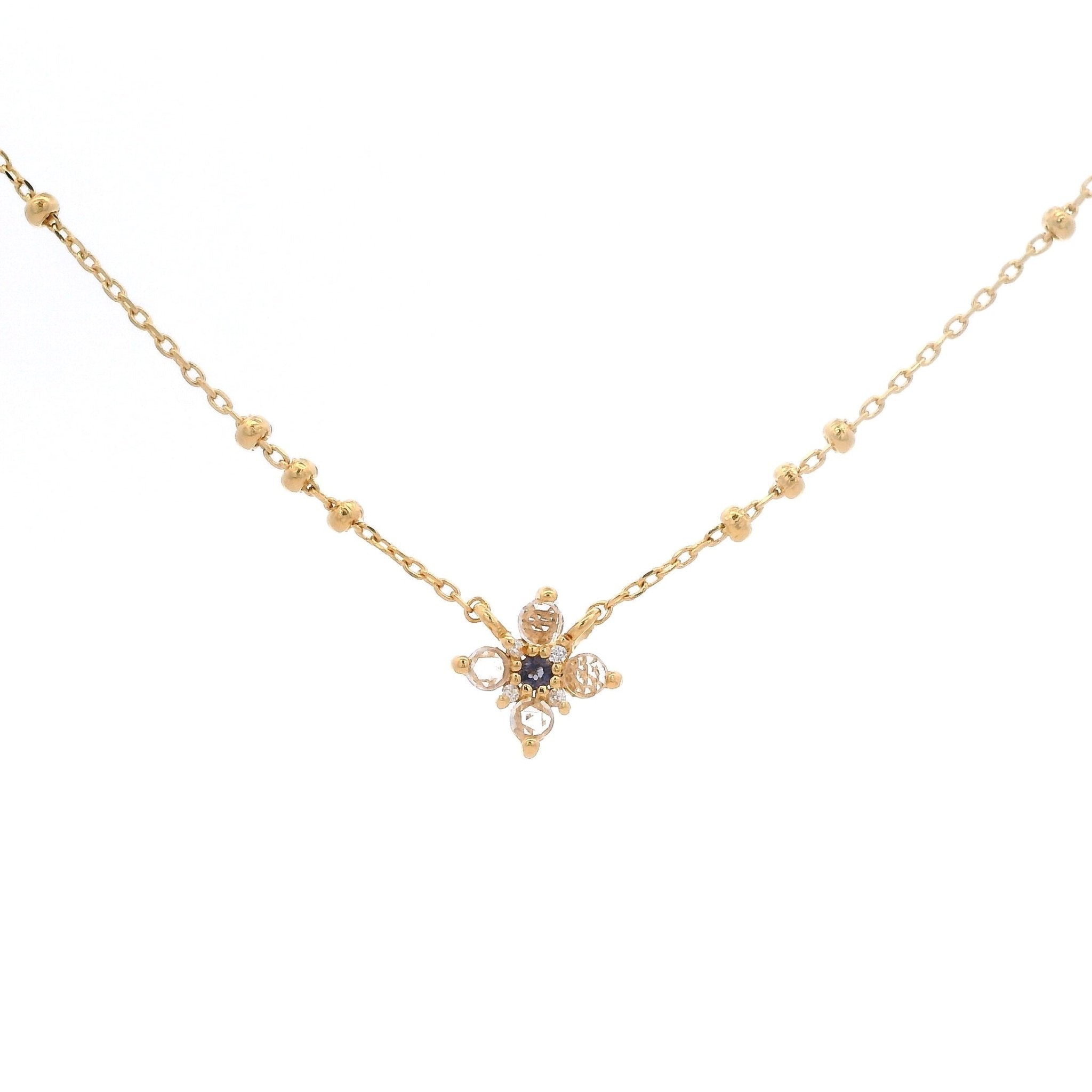 925YG MINI FLOWER TOPAZ WHITE CENTER IOLITE NECKLACE - C'SANTOS