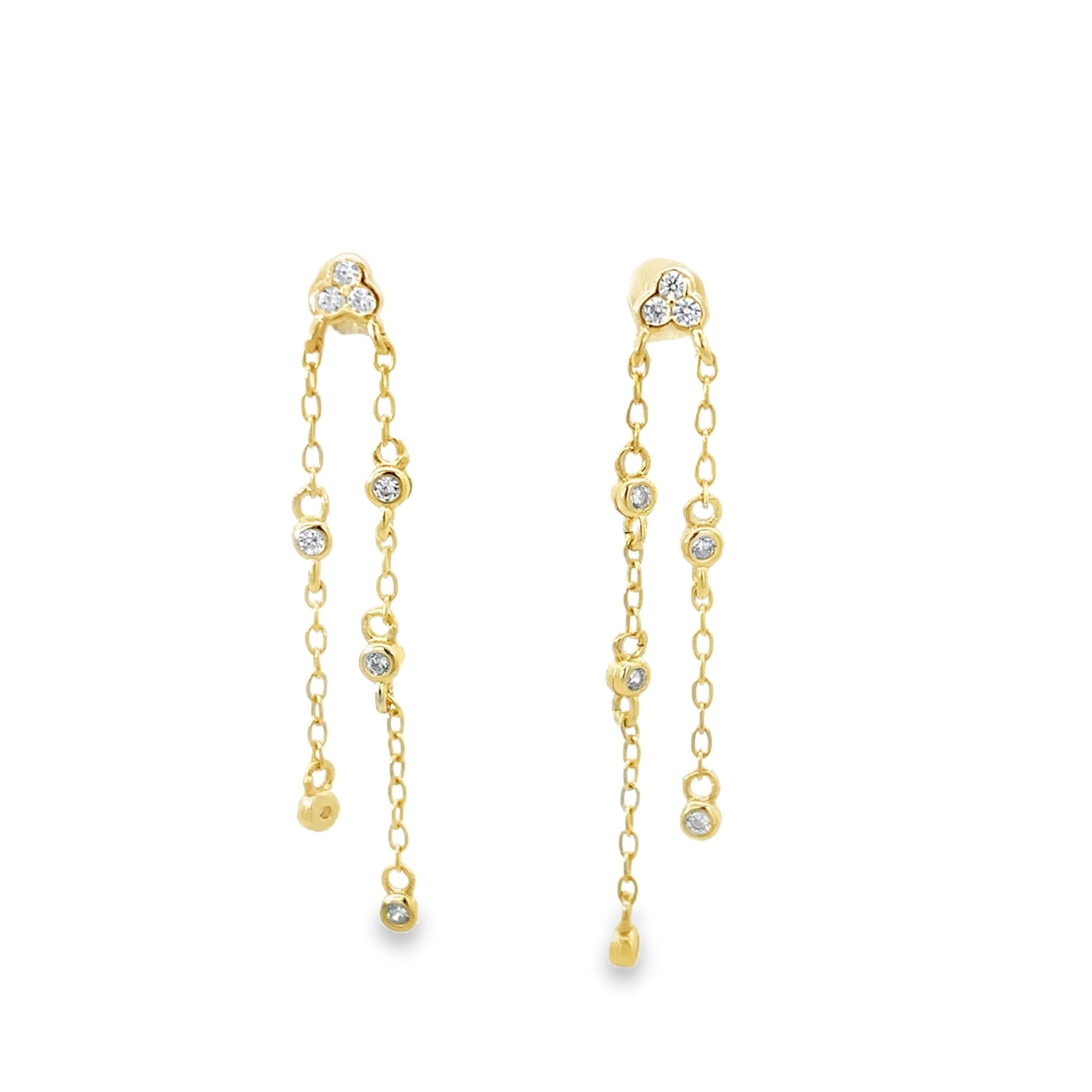 925YG MINI LOTUS AND CHAIN CZ EARRINGS - C'SANTOS