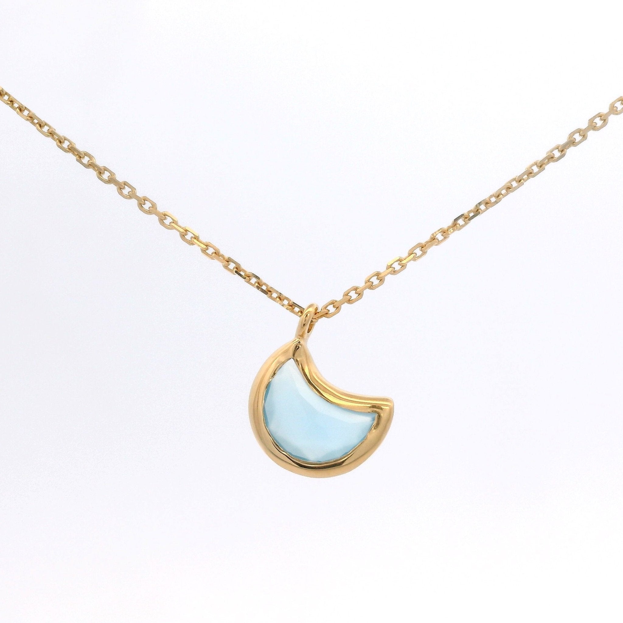 925YG MOON BEZEL CHALCEDONY NECKLACE - C'SANTOS