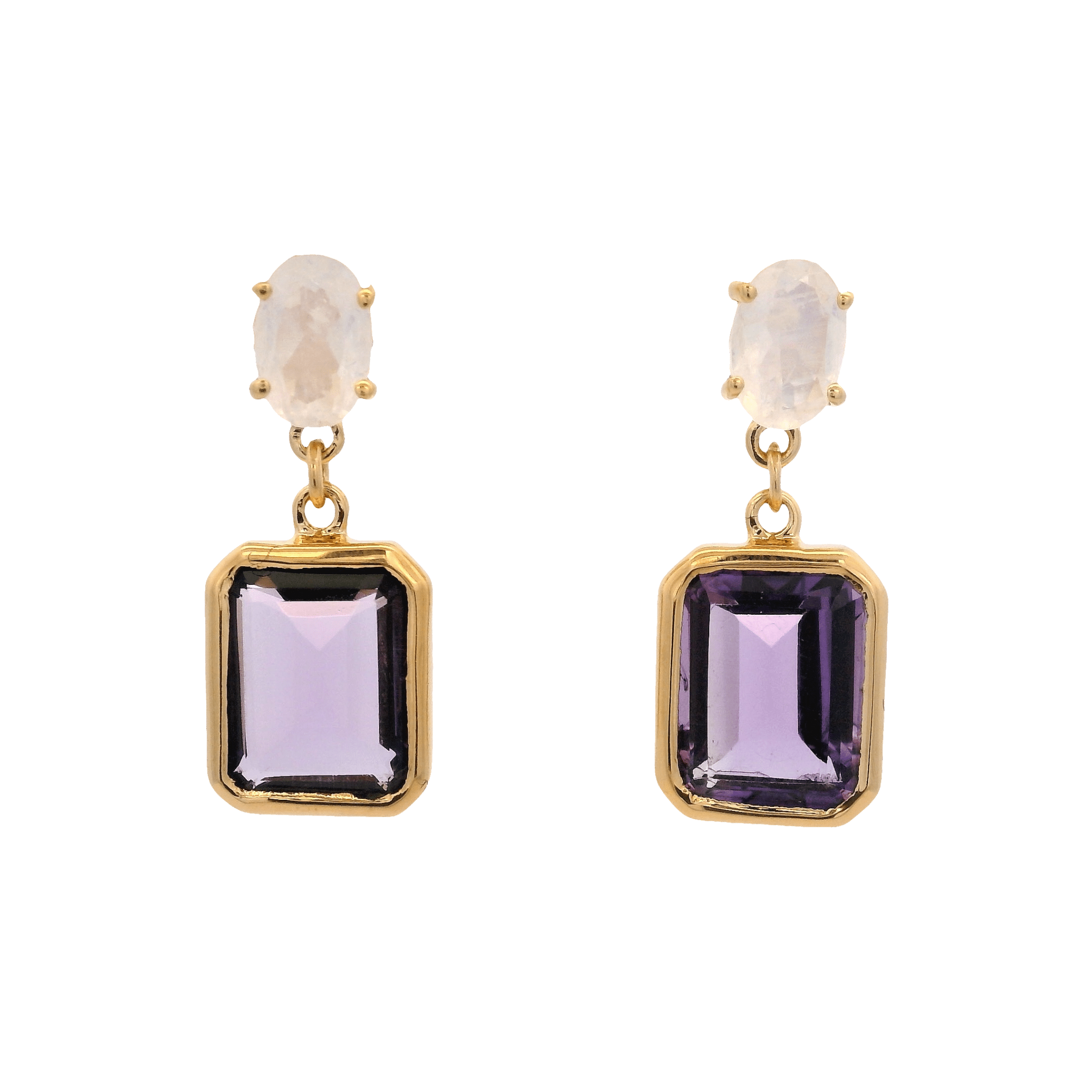 925YG MOOSTONE DROP RECTAGLE AMETHYST EARRINGS - C'SANTOS