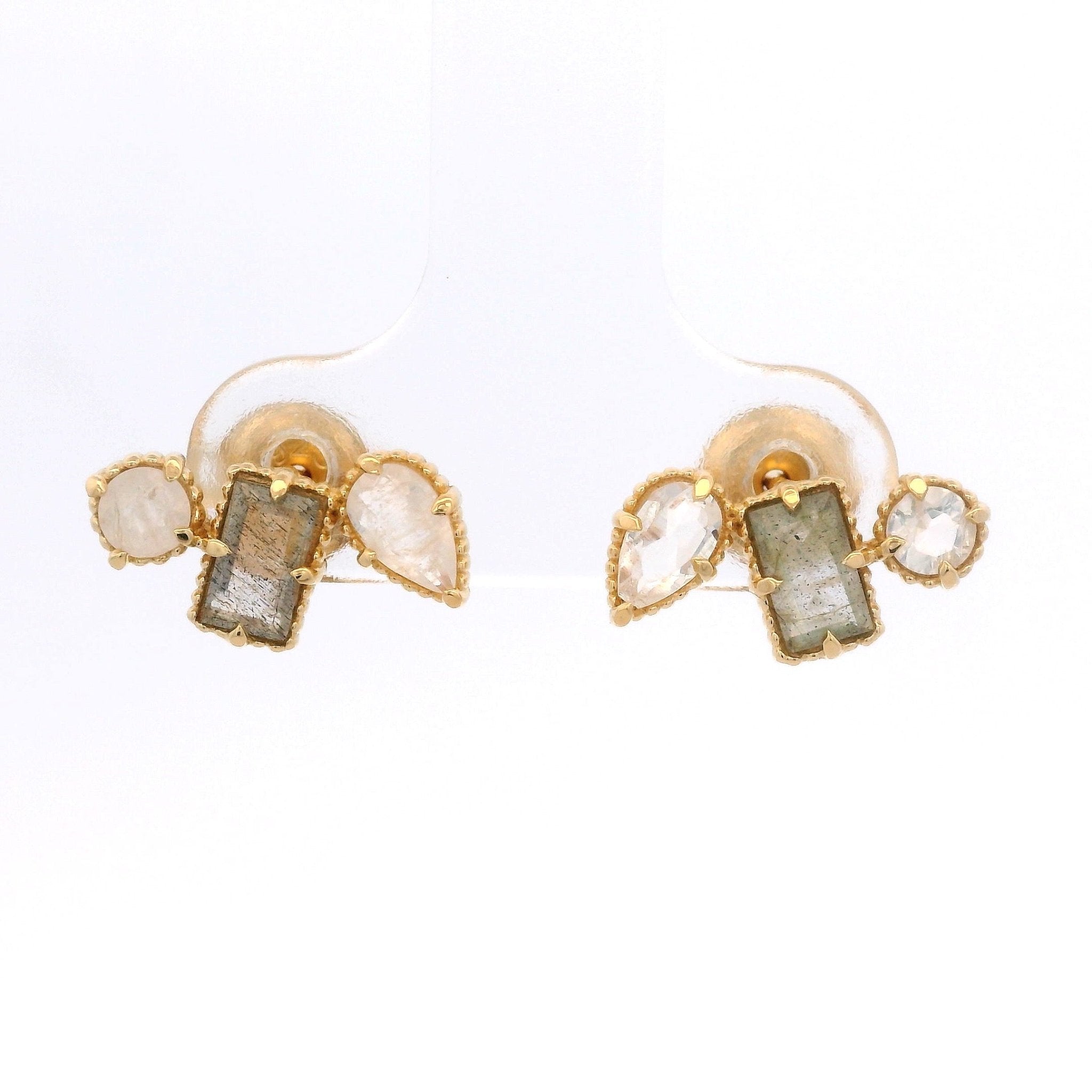 925YG MULTI SHAPE CENTER LABRADORITE AND MOOSTONE EARRINGS - C'SANTOS