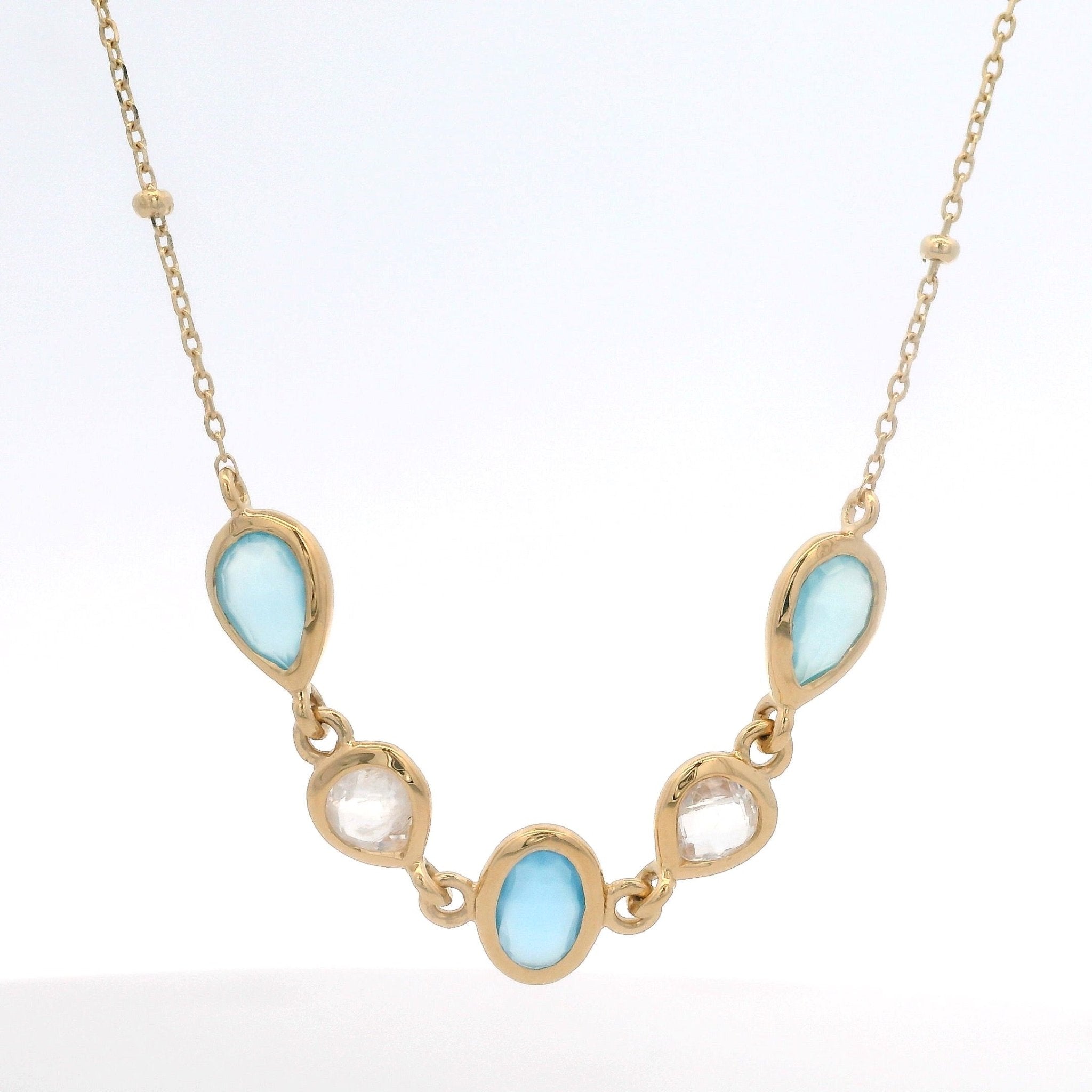 925YG MULTI SHAPE CHALCEDONY MOOSTONE NECKLACE - C'SANTOS