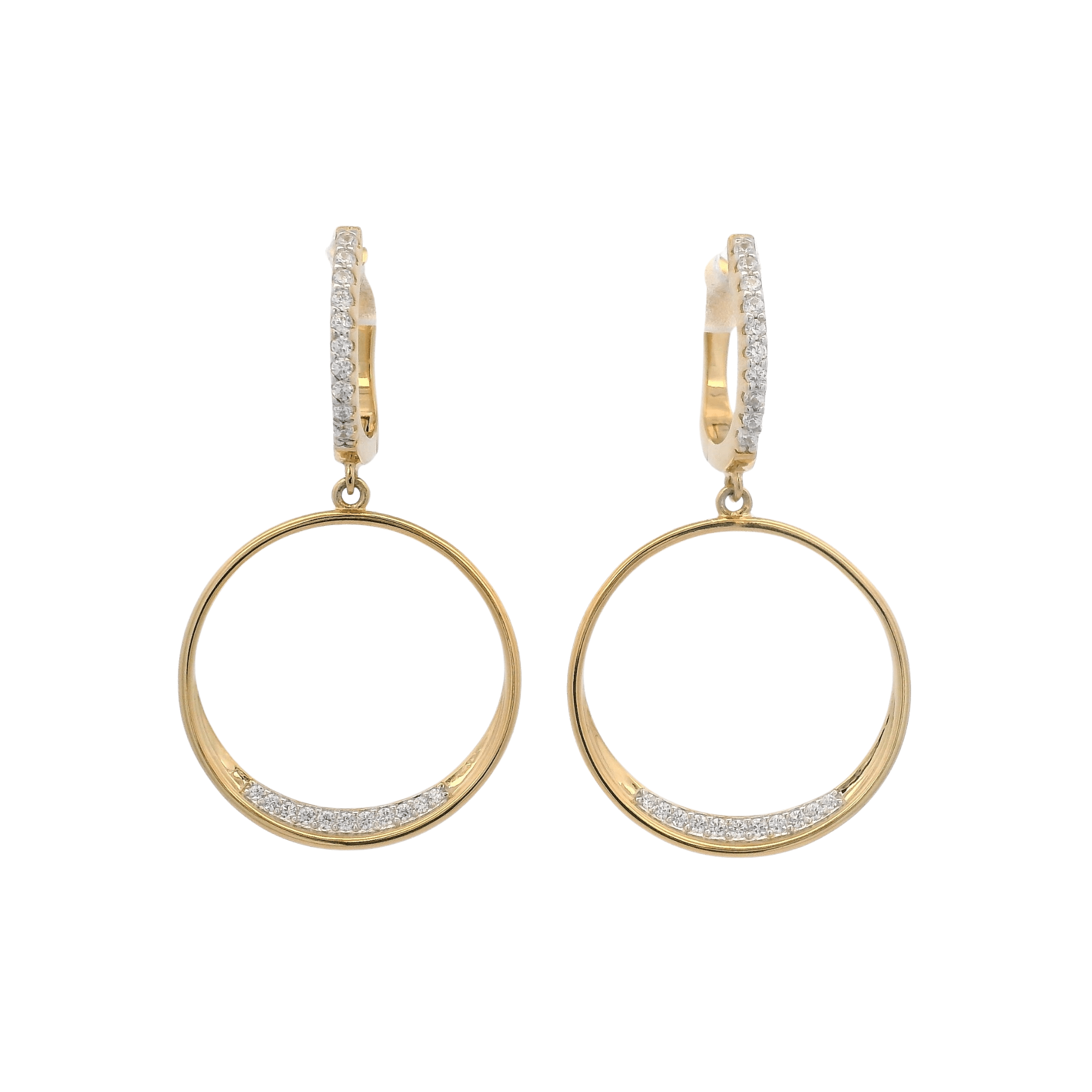 925YG OUTLINE CIRCLE WITH CZ EARRINGS - C'SANTOS