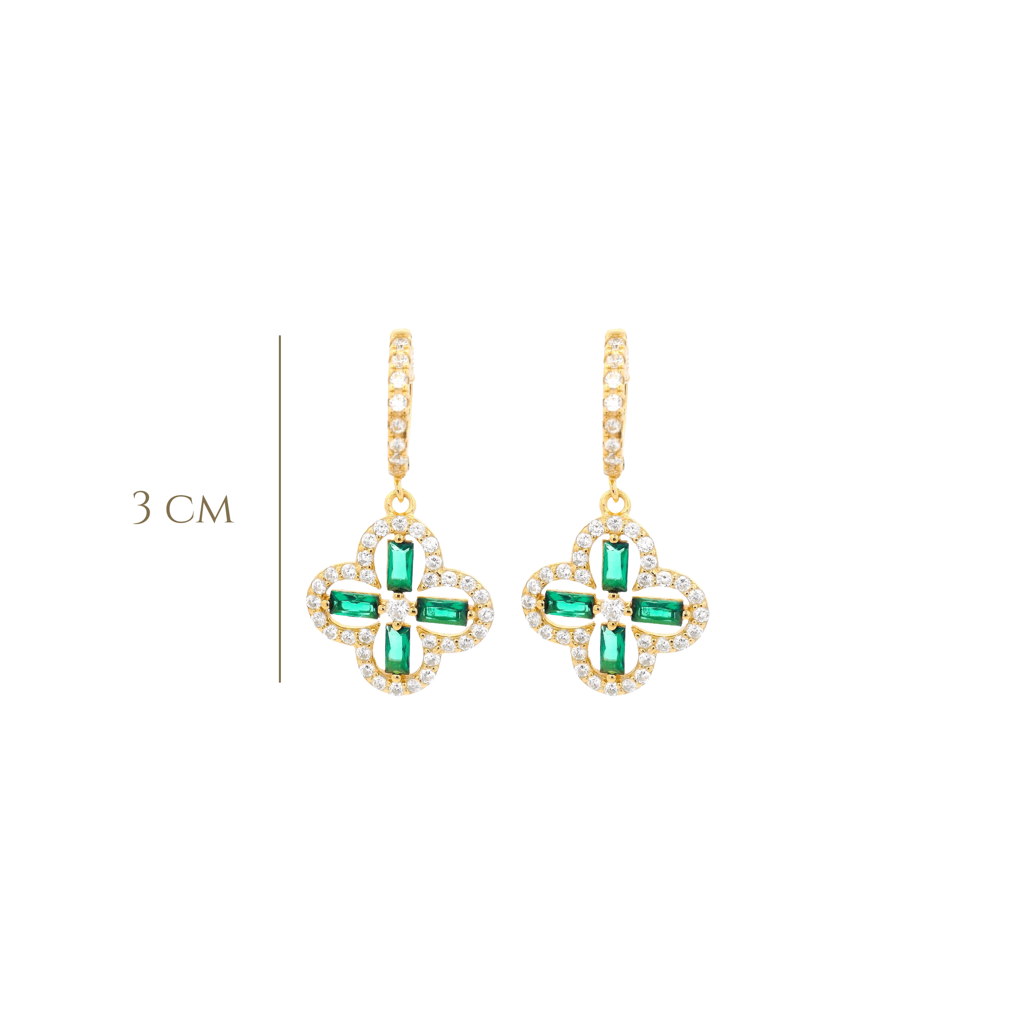 925YG OUTLINE CLOVER CZ GREEN EARRINGS - C'SANTOS