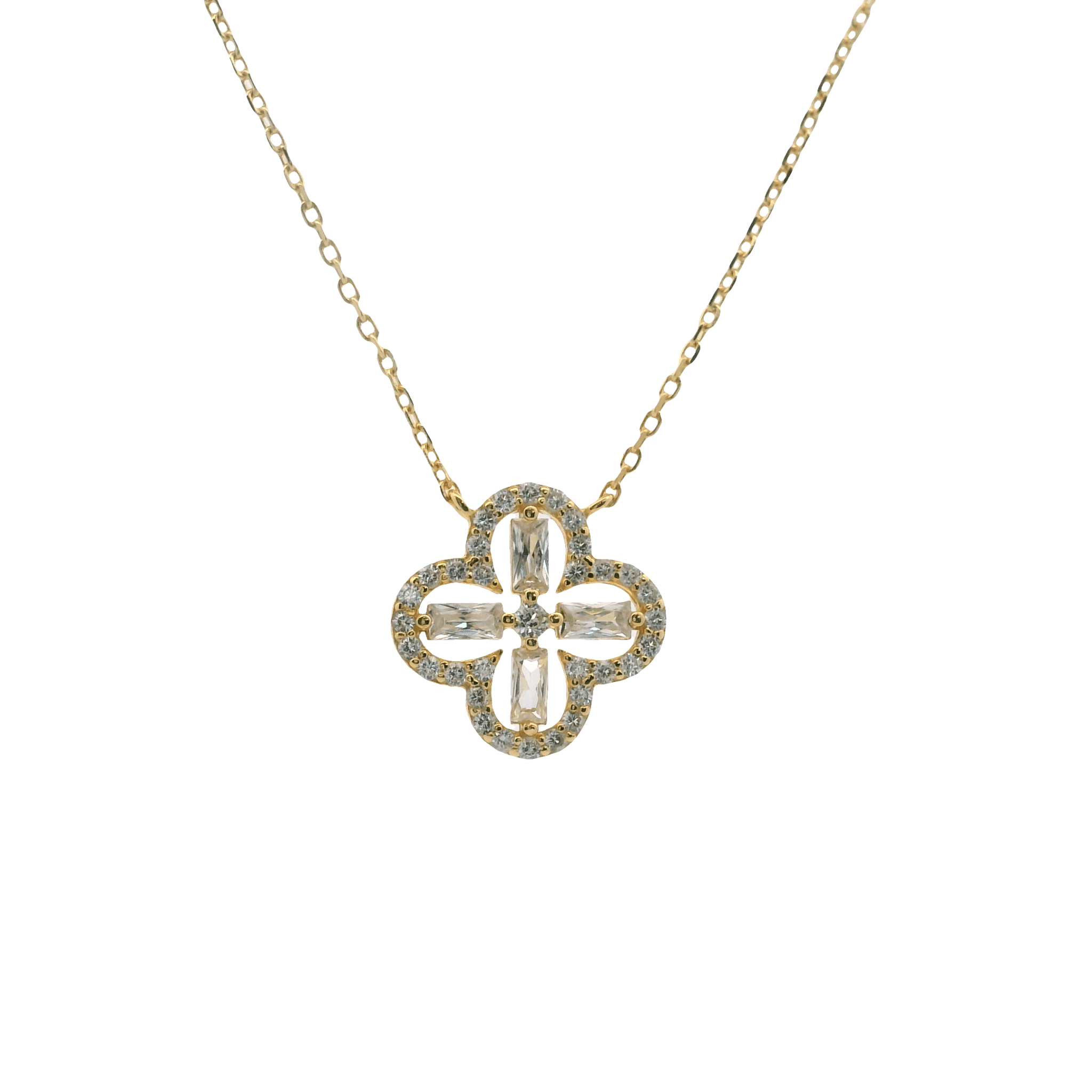 925YG OUTLINE CLOVER CZ NECKLACE - C'SANTOS