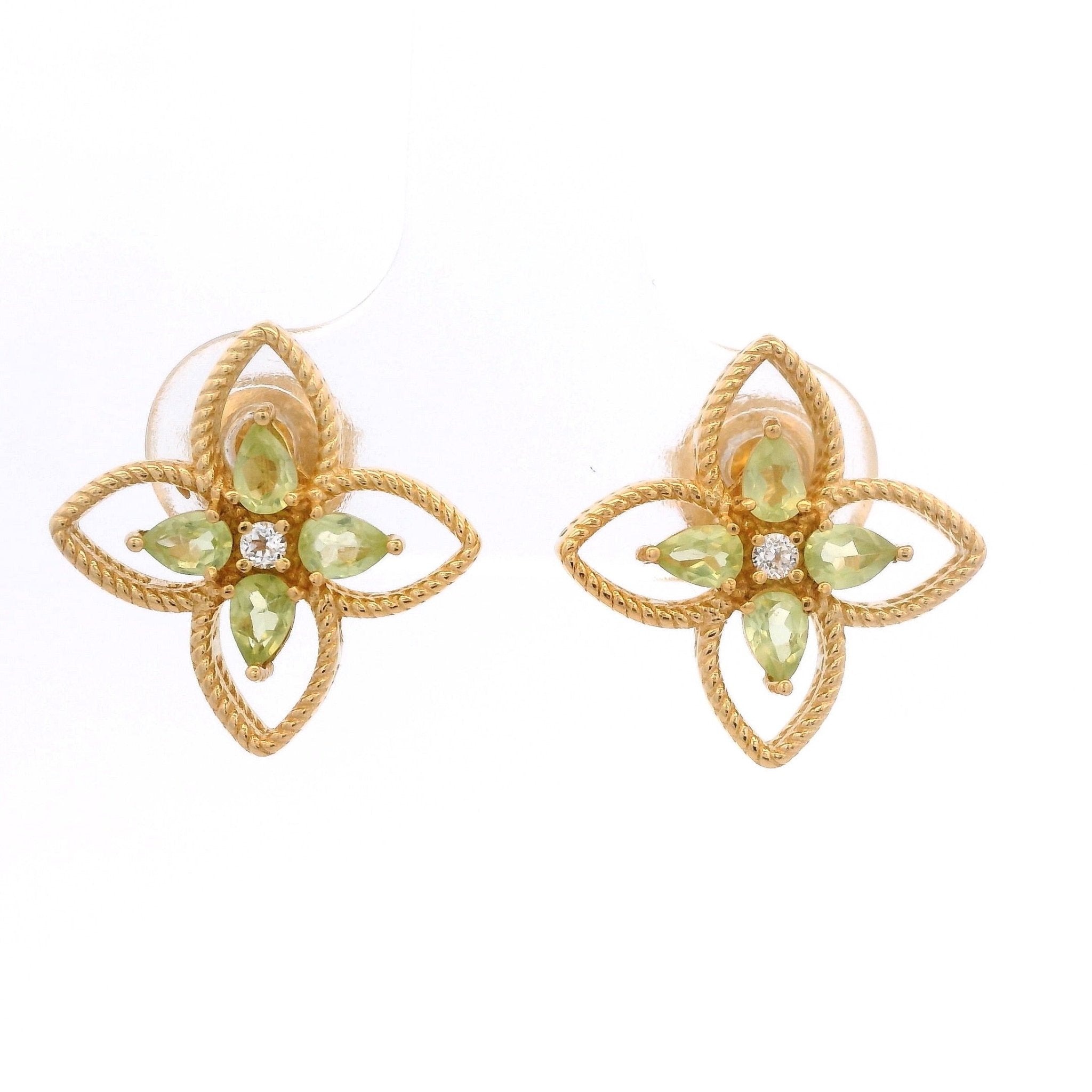 925YG OUTLINE CLOVER PERIDOT EARRINGS - C'SANTOS