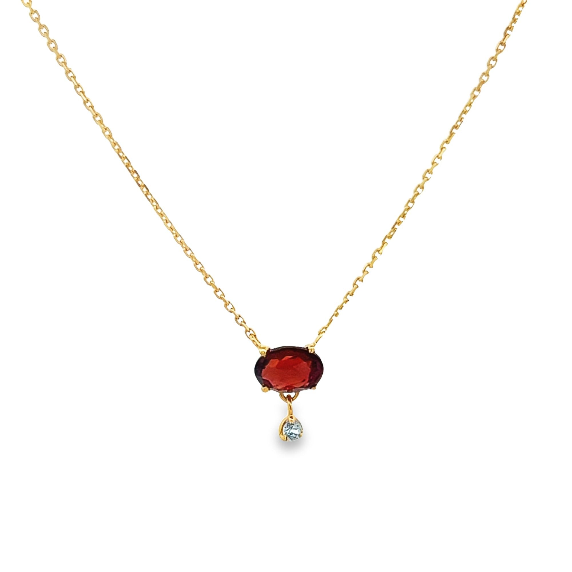 925YG OVAL GARNET BIRTHSTONE TOPAZ BLUE NECKLACE - C'SANTOS