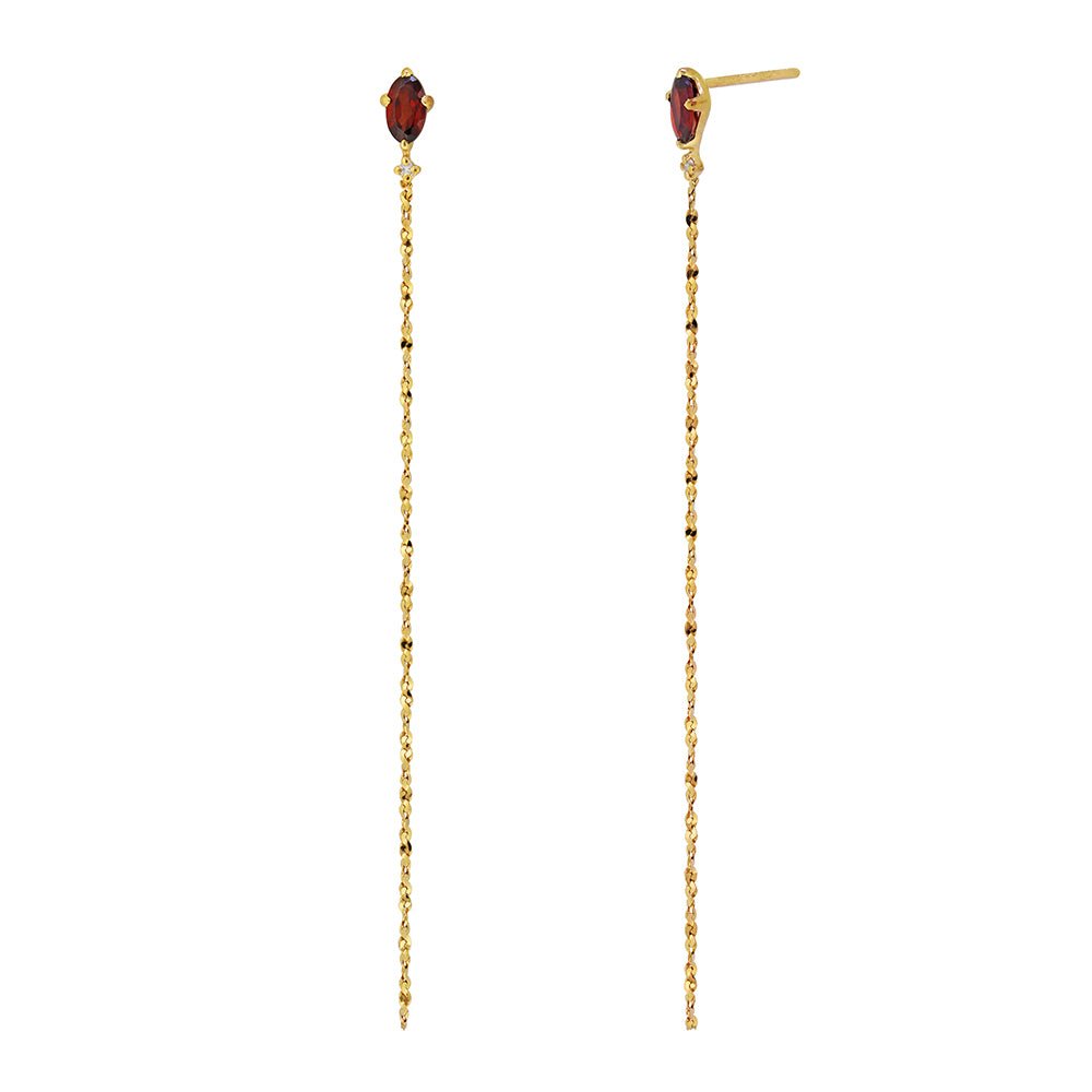 925YG OVAL GARNET CHAIN EARRINGS - C'SANTOS