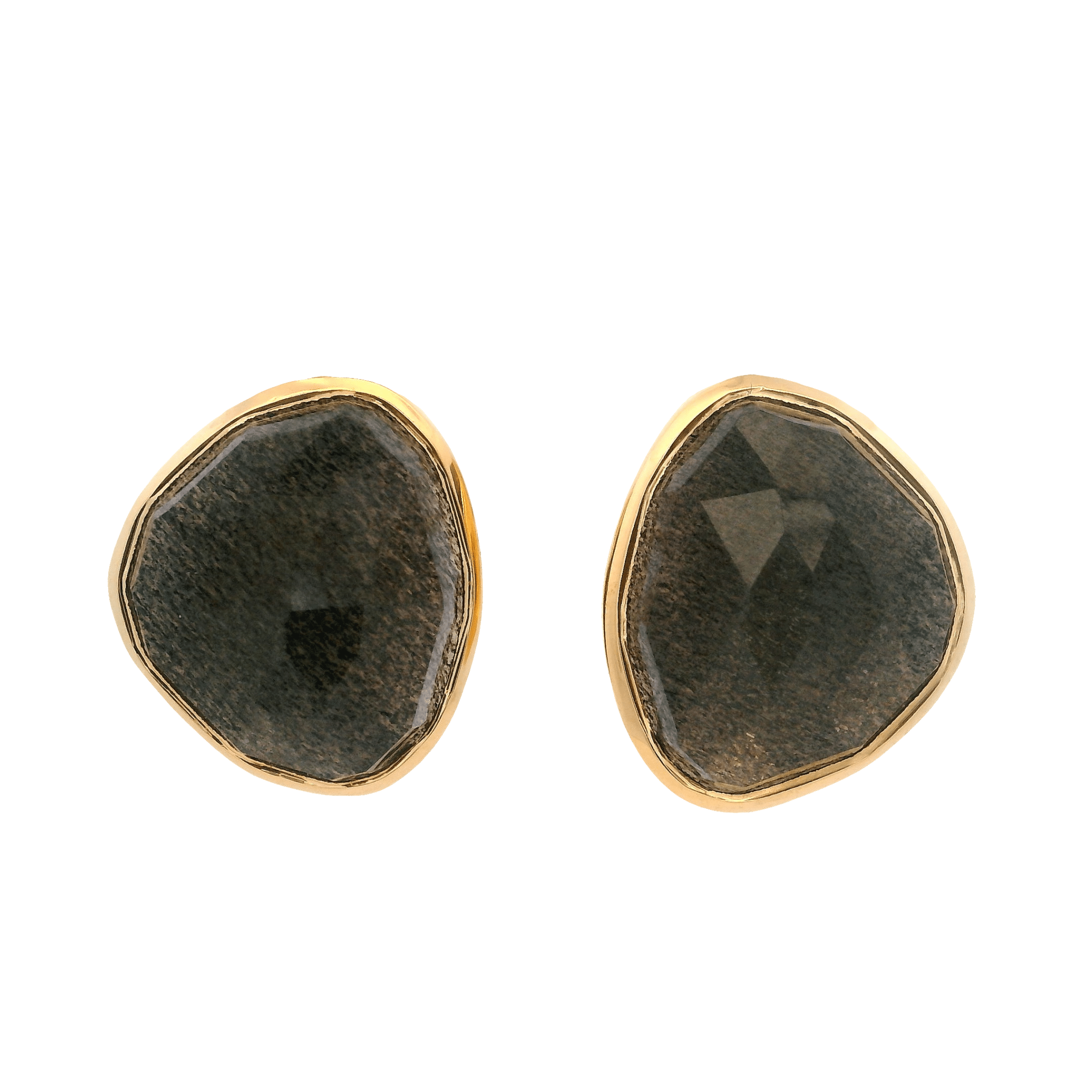 925YG OVAL IRREGULAR LABRADORITE BLACK EARRINGS - C'SANTOS