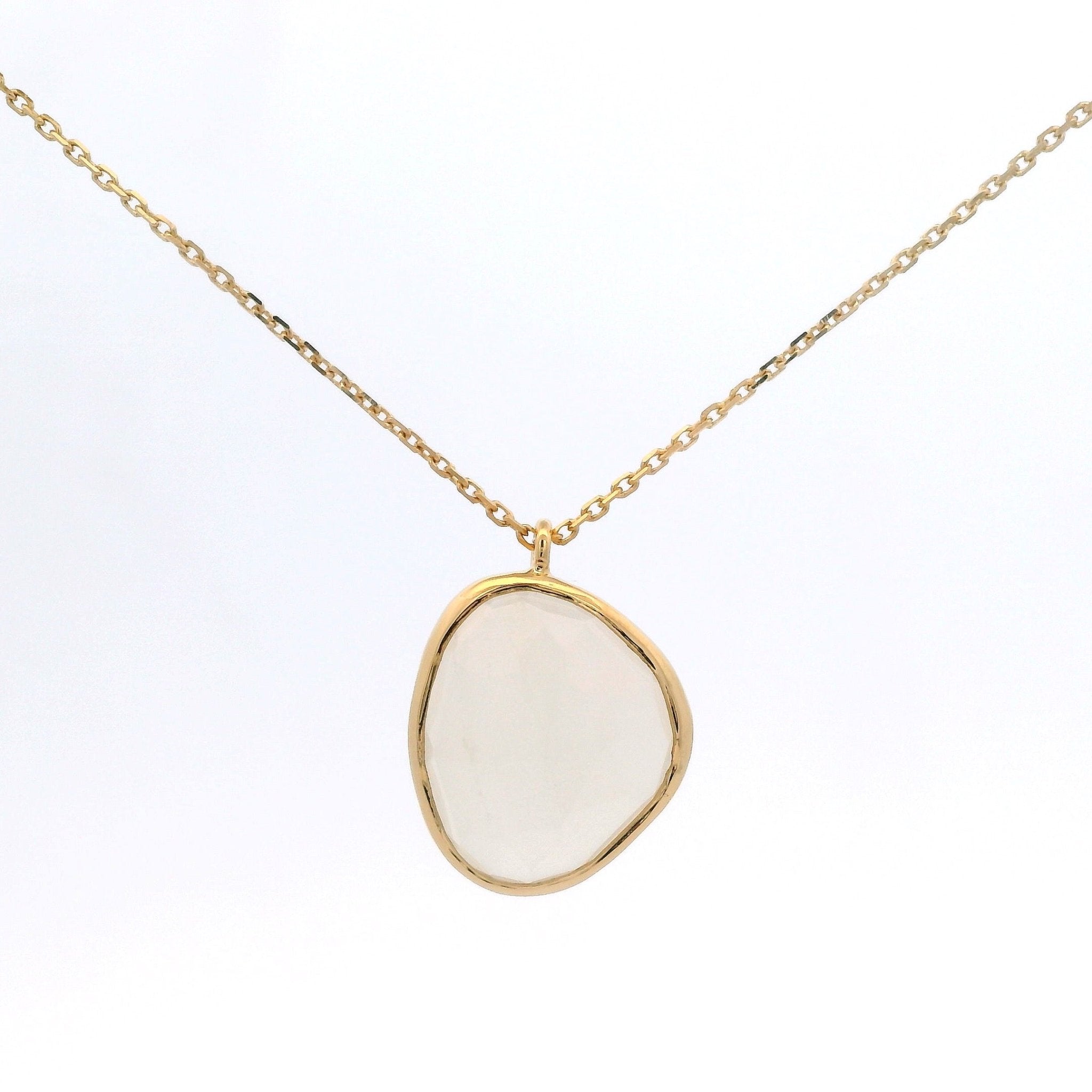 925YG OVAL IRREGULAR MOOSTONE WHITE NECKLACE - C'SANTOS