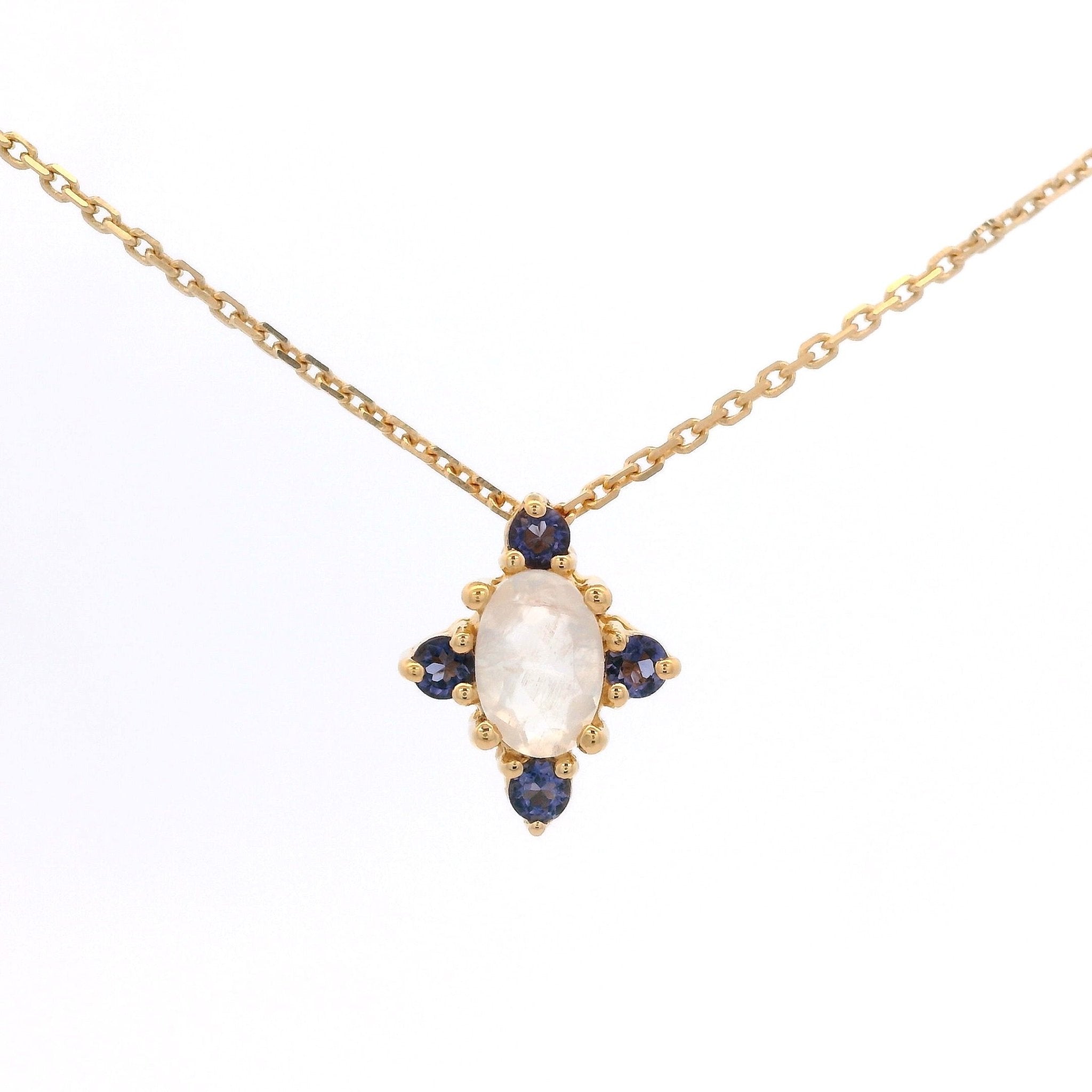 925YG OVAL MOOSTONE POINTS IOLITE NECKLACE - C'SANTOS