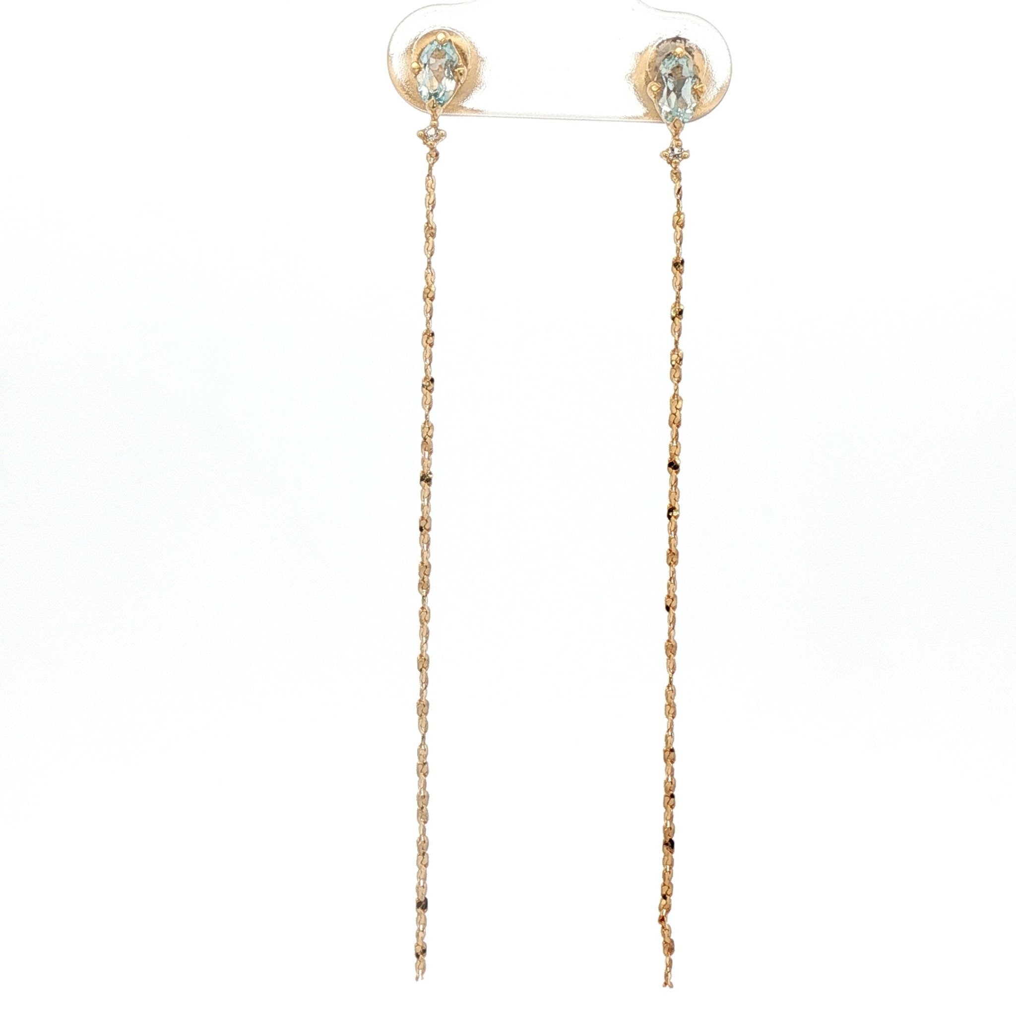 925YG OVAL TOPAZ BLUE CHAIN EARRINGS - C'SANTOS