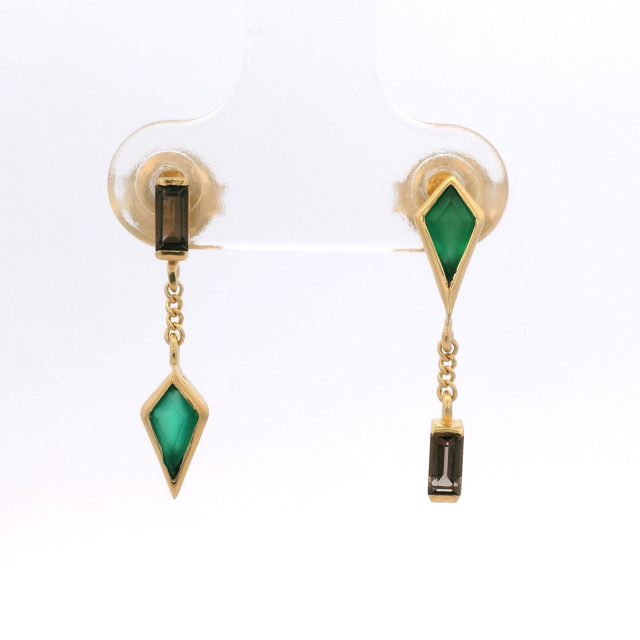 925YG POINT ONYX GREE BAR SMOKY QUARTZ EARRINGS - C'SANTOS