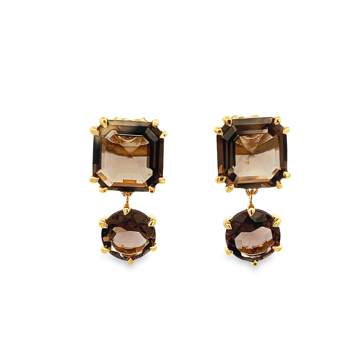 925YG RADIANT CUT SMOKY QUARTZ CUSHION SMOKY QUARTZ EARRING - C'SANTOS