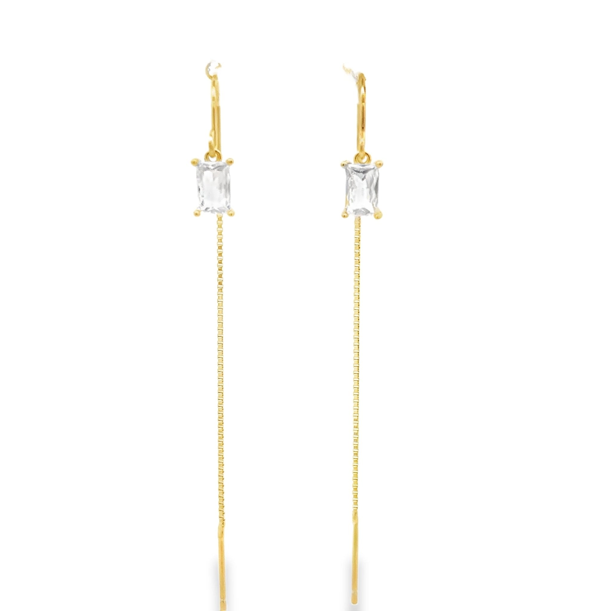 925YG RECTANGLE WHITE CZ AND CHAIN EARRINGS - C'SANTOS