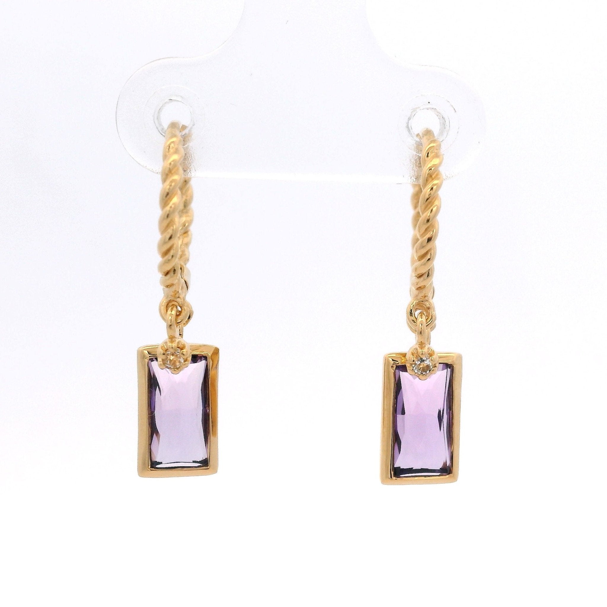 925YG RECTANGULO AMETHYST GILT HUGGIES - C'SANTOS