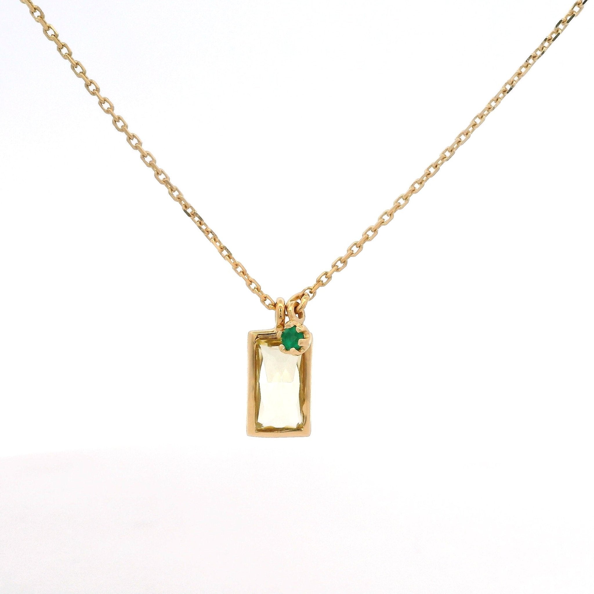 925YG RECTANGULO LEMON QUARTZ NECKLACE - C'SANTOS