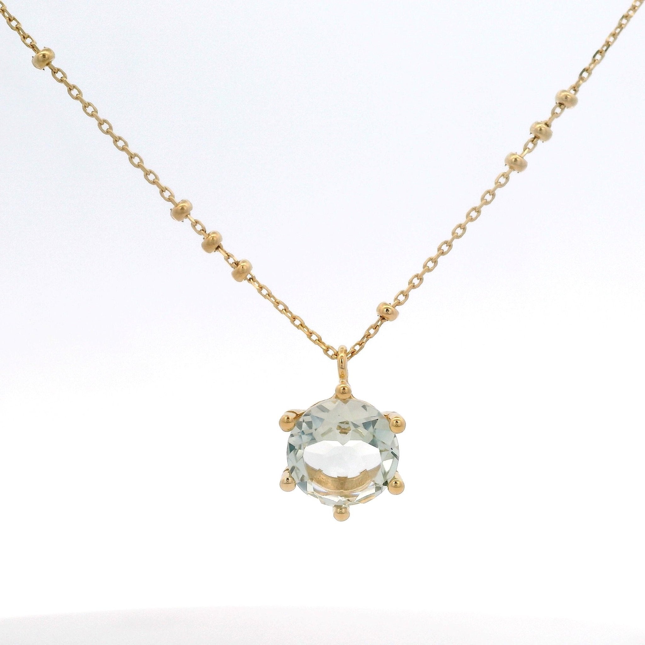 925YG ROUND AMETHYST GREEN SOLITARY NECKLACE - C'SANTOS