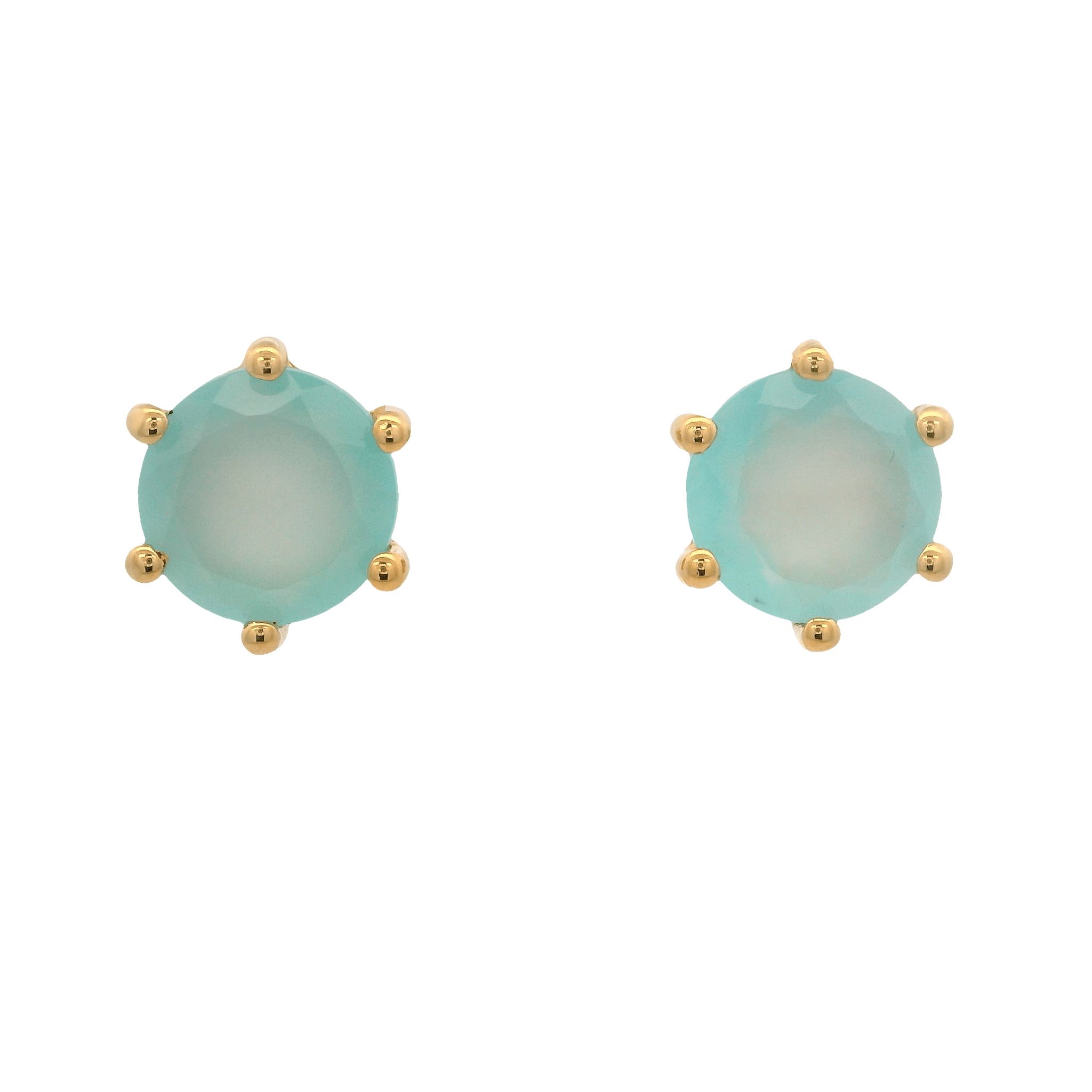925YG ROUND AQUA CHALCEDONY SOLITARY EARRINGS - C'SANTOS