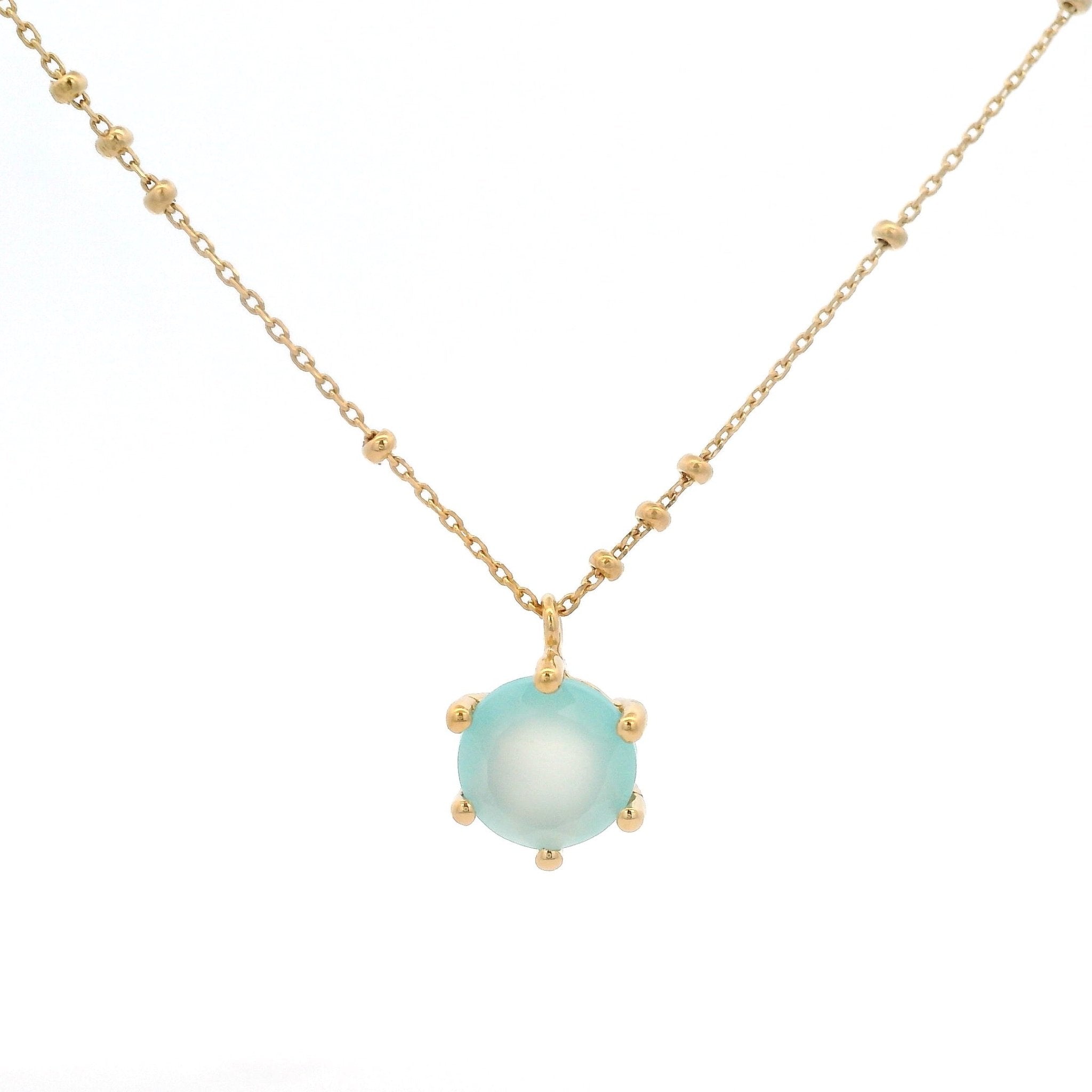 925YG ROUND AQUA CHALCEDONY SOLITARY NECKLACE - C'SANTOS