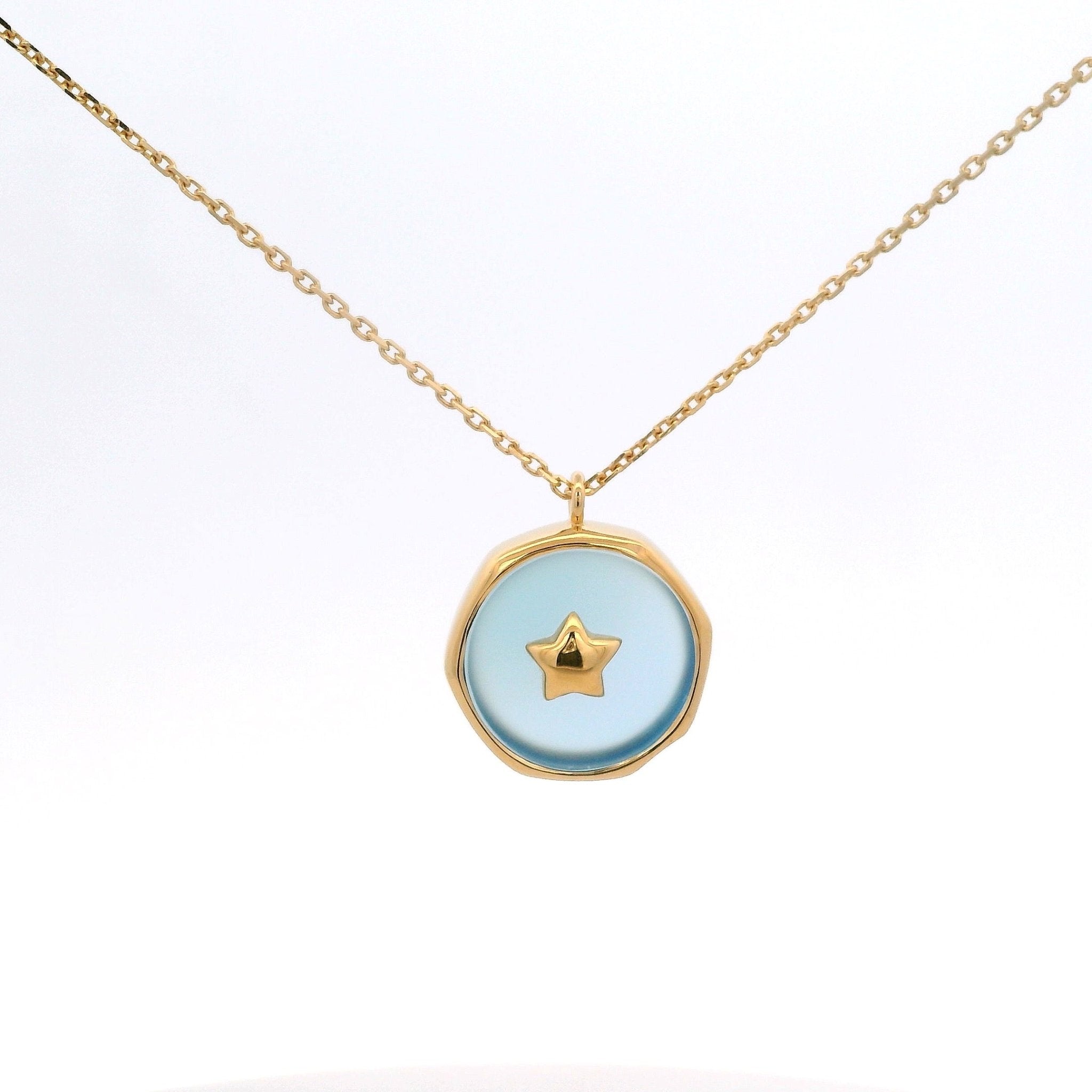 925YG ROUND CHALCEDONY WITH STAR NECKLACE - C'SANTOS