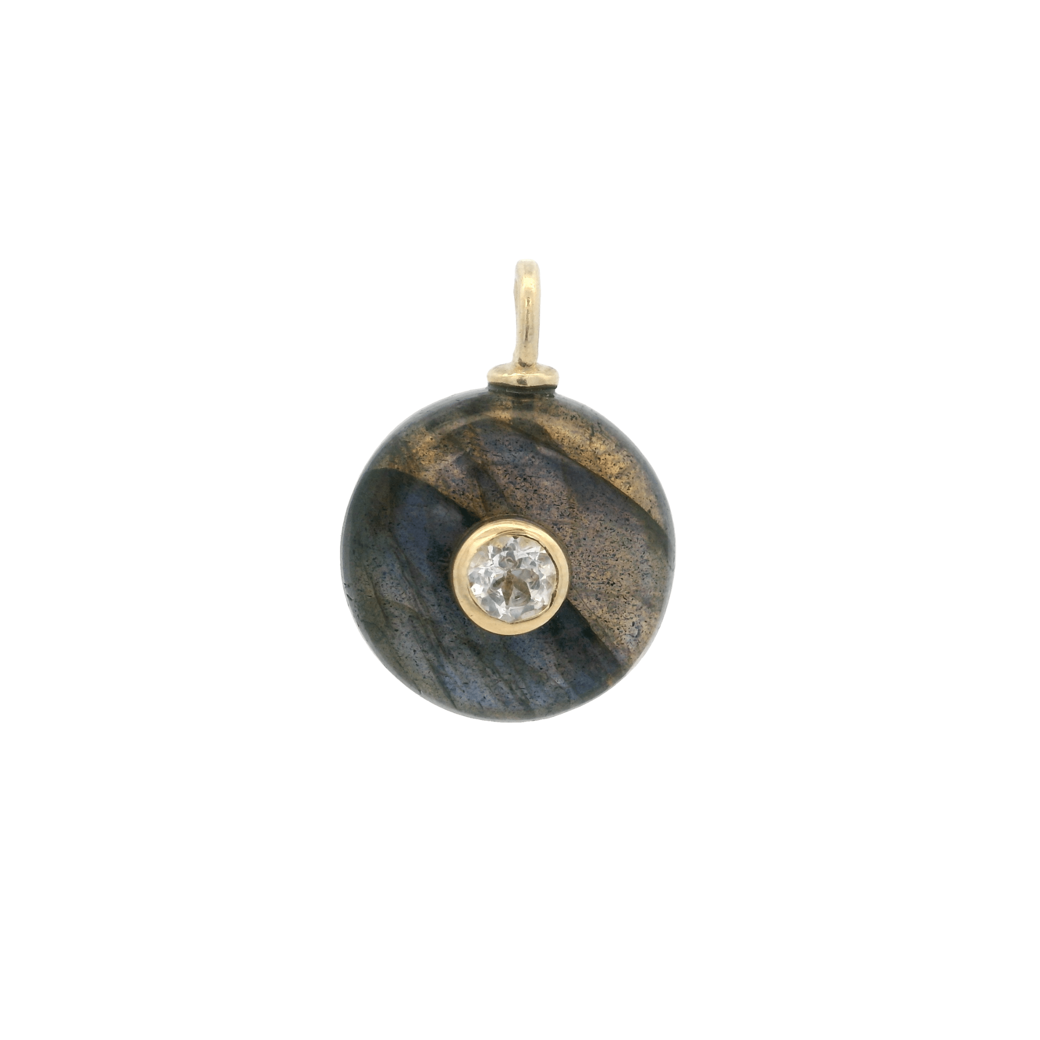 925YG ROUND CUT LABRADORITE CENTER TOPAZ WHITE CHARM - C'SANTOS