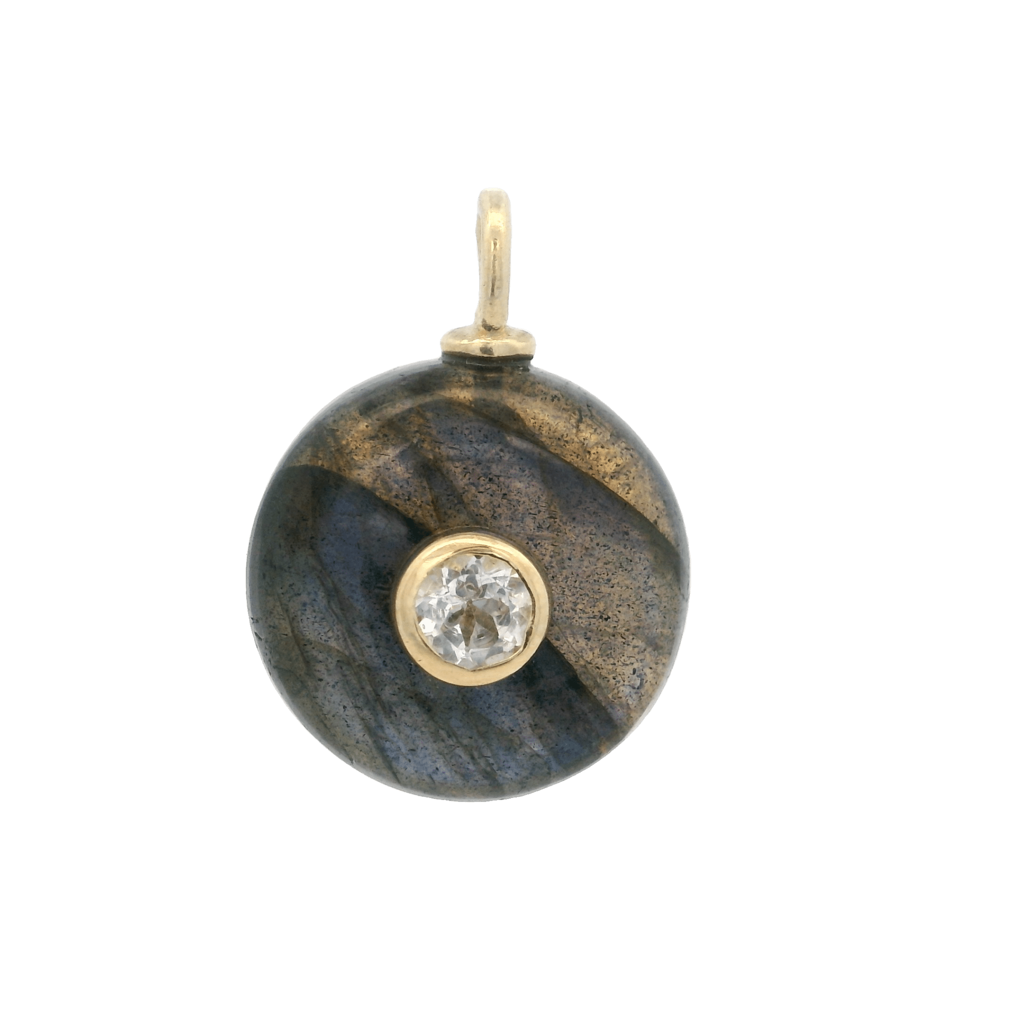 925YG ROUND CUT LABRADORITE CENTER TOPAZ WHITE CHARM - C'SANTOS