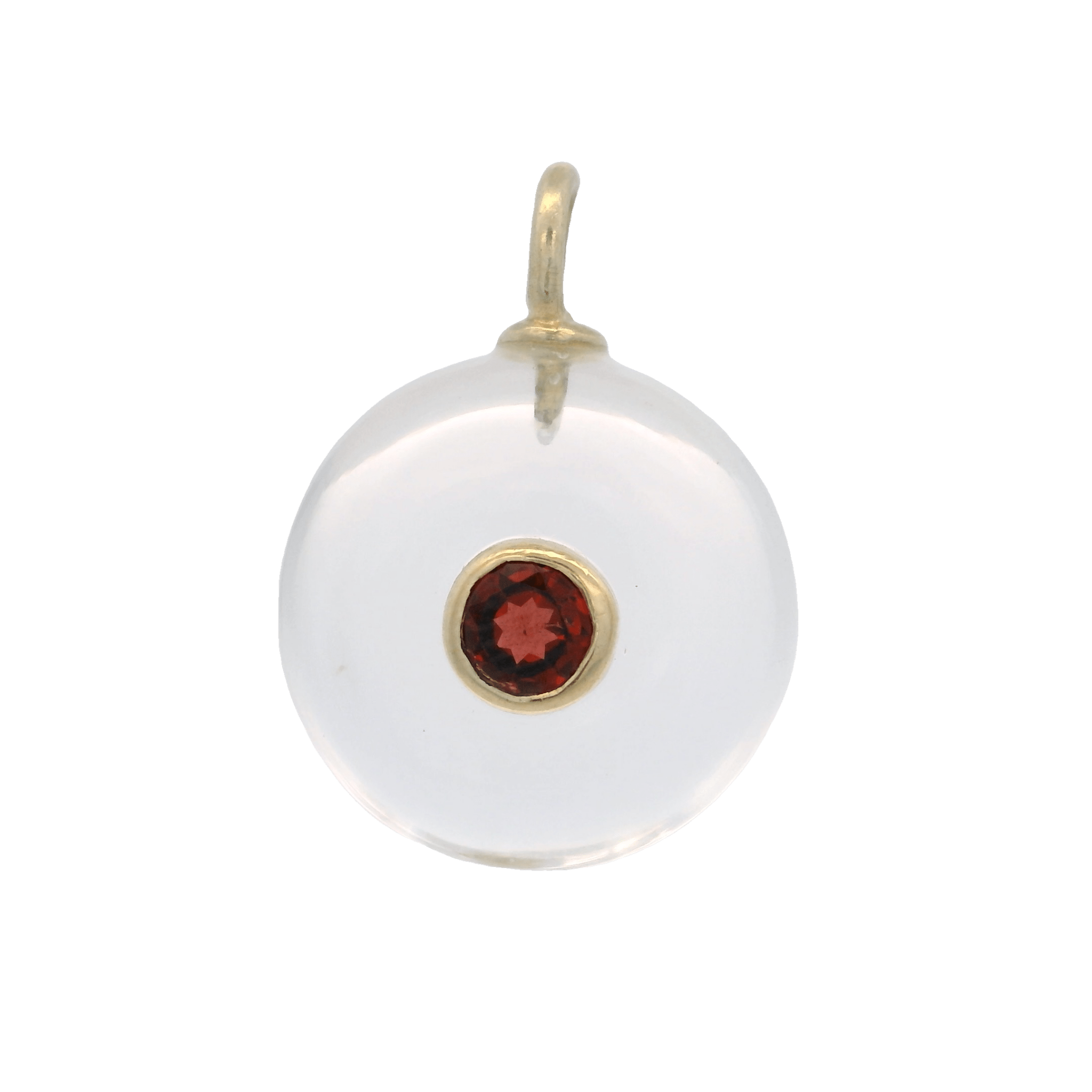 925YG ROUND CUT ROCK CRYSTAL CENTER GARNET CHARM - C'SANTOS