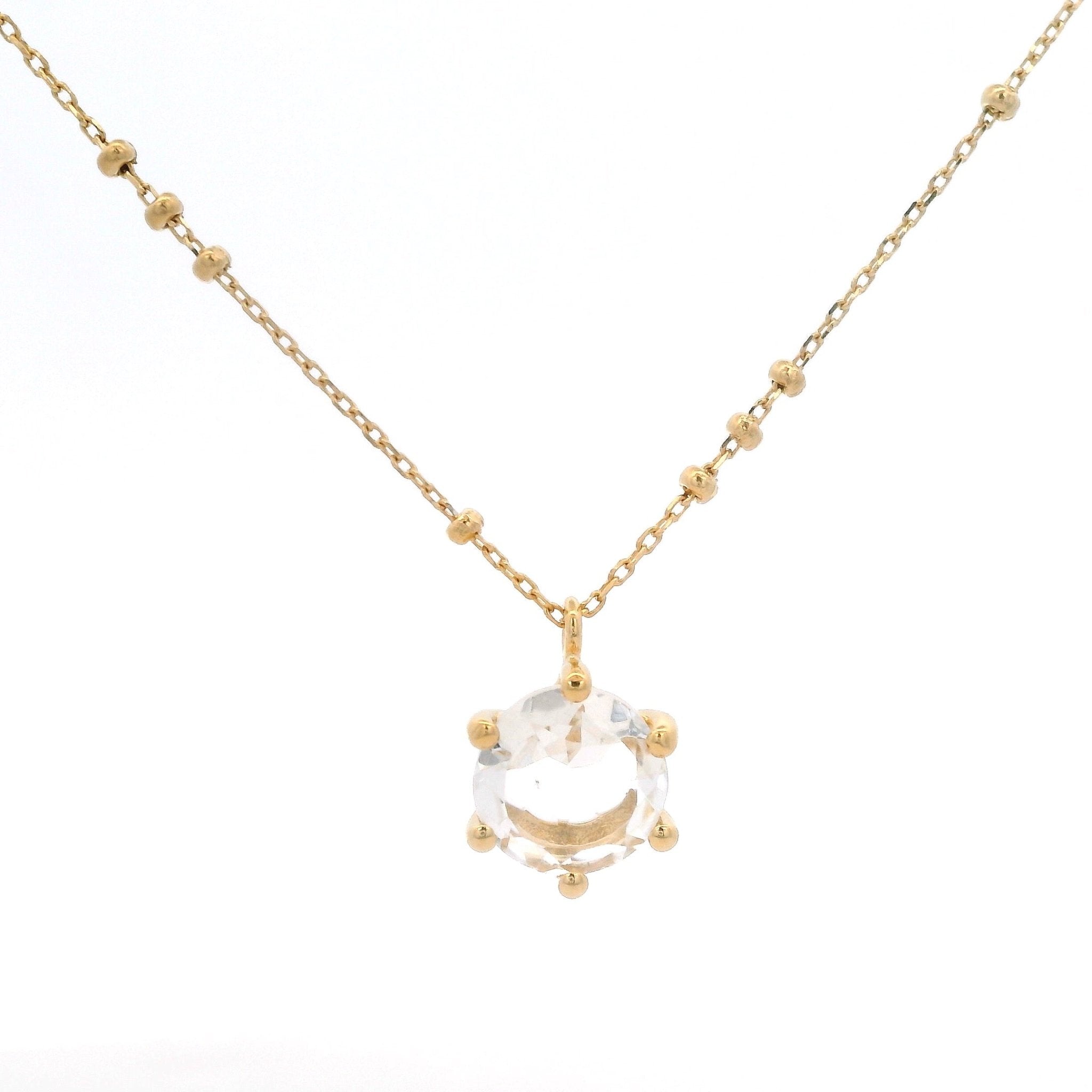 925YG ROUND ROCK CRYSTAL SOLITARY NECKLACE - C'SANTOS