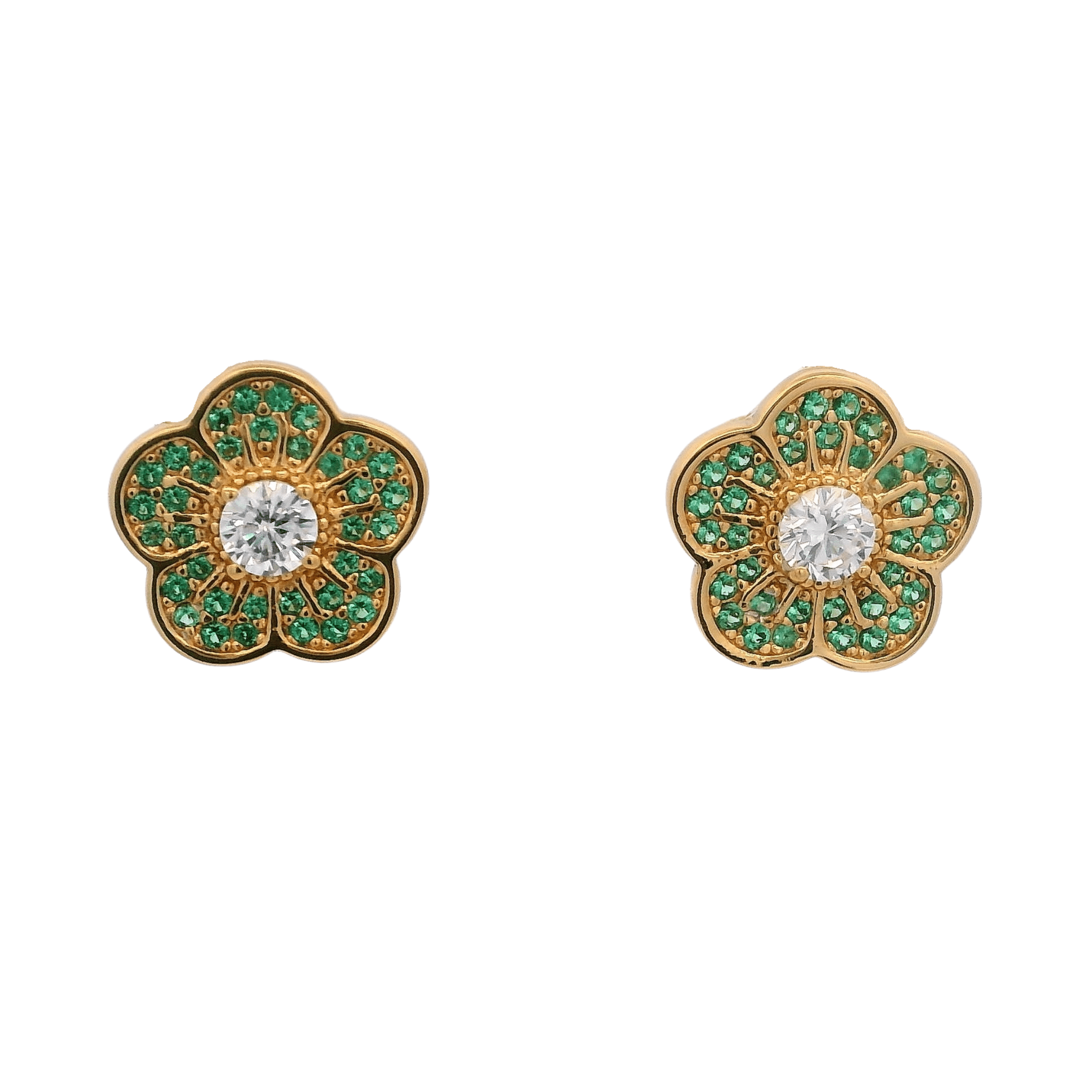 925YG SMALL FLOWER CZ GREEN EARRINGS - C'SANTOS