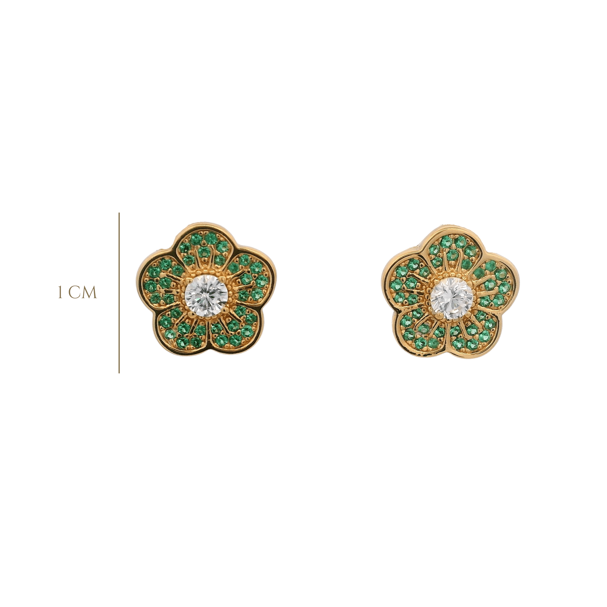 925YG SMALL FLOWER CZ GREEN EARRINGS - C'SANTOS