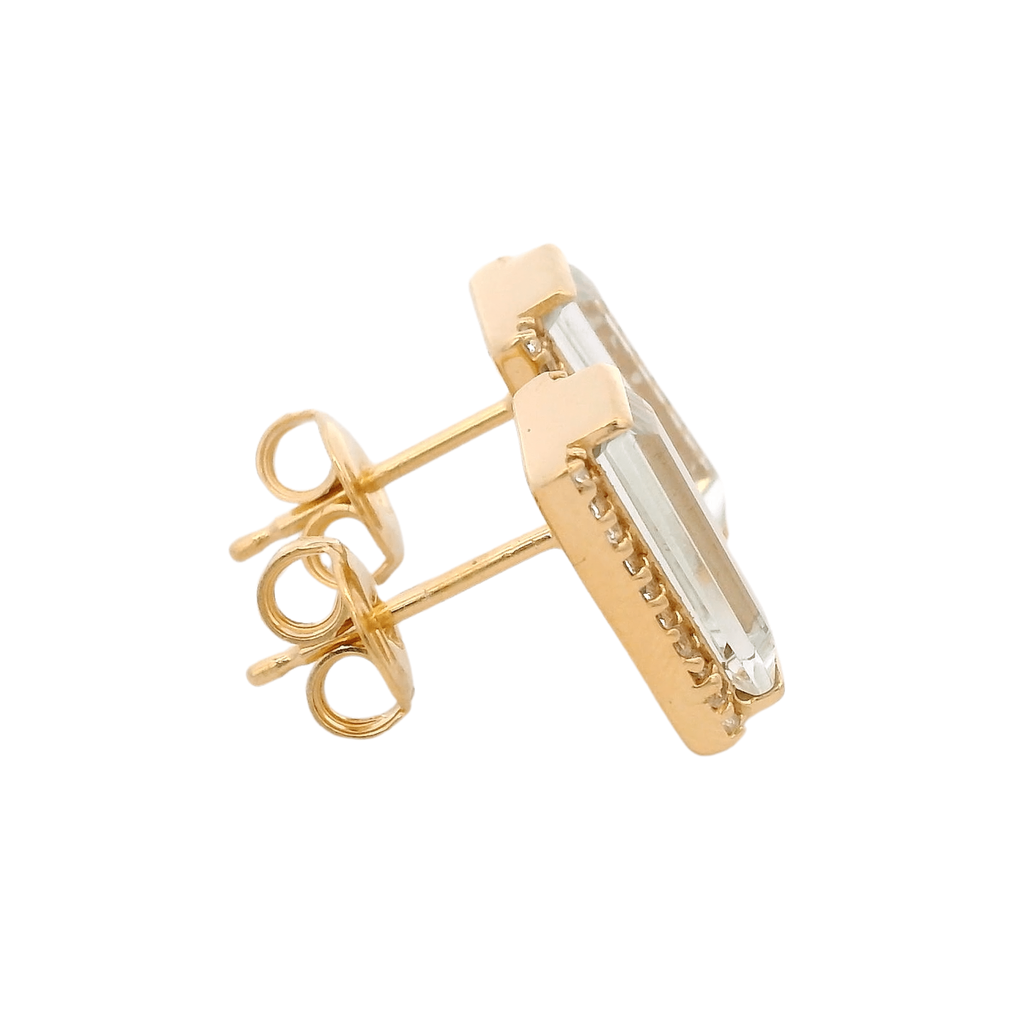 925YG SOLITARY BAGUETTE AMETHYST GREEN WITH TOPAZ WHITE 11MM EARRINGS - C'SANTOS