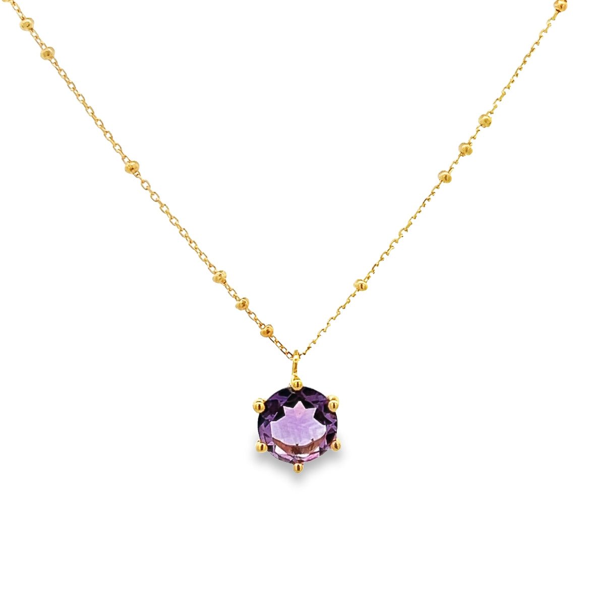 925YG SPHERES CHAIN HEXAGONAL AMETHYST BRAZILIAN NECKLACE - C'SANTOS